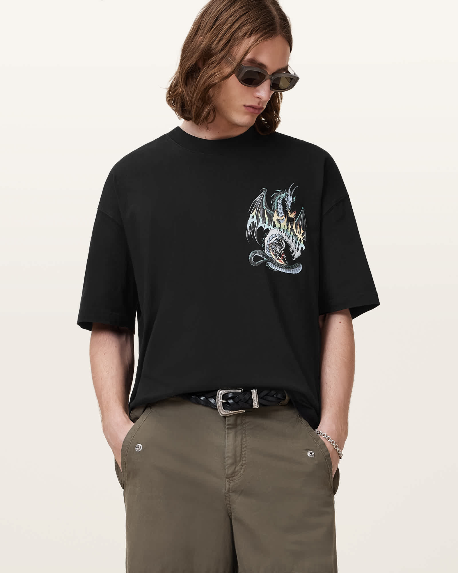 Dragon Wave Oversized Short Sleeve T-Shirt Washed Black