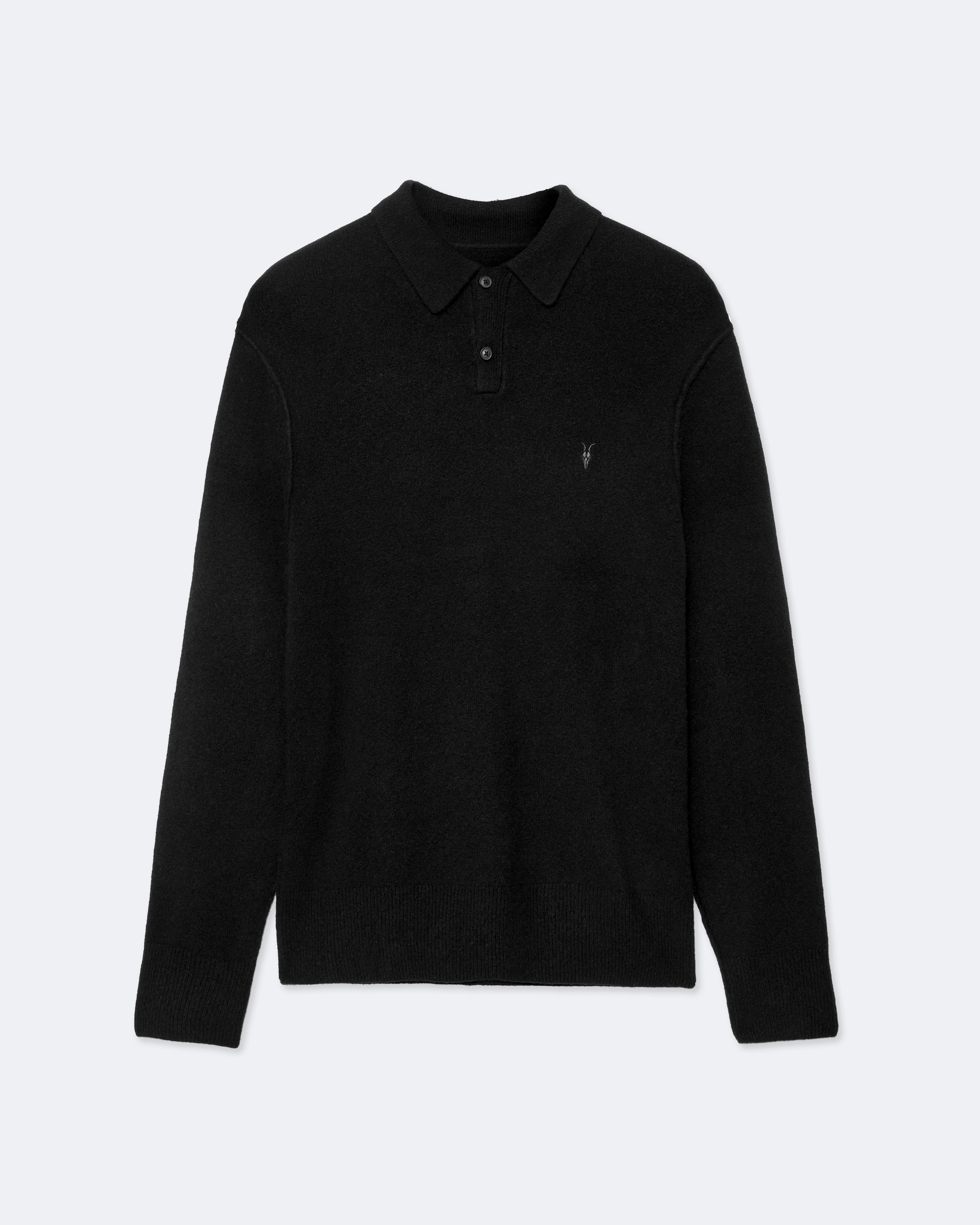 Statten Long Sleeve Ramskull Polo Sweater Black | ALLSAINTS US