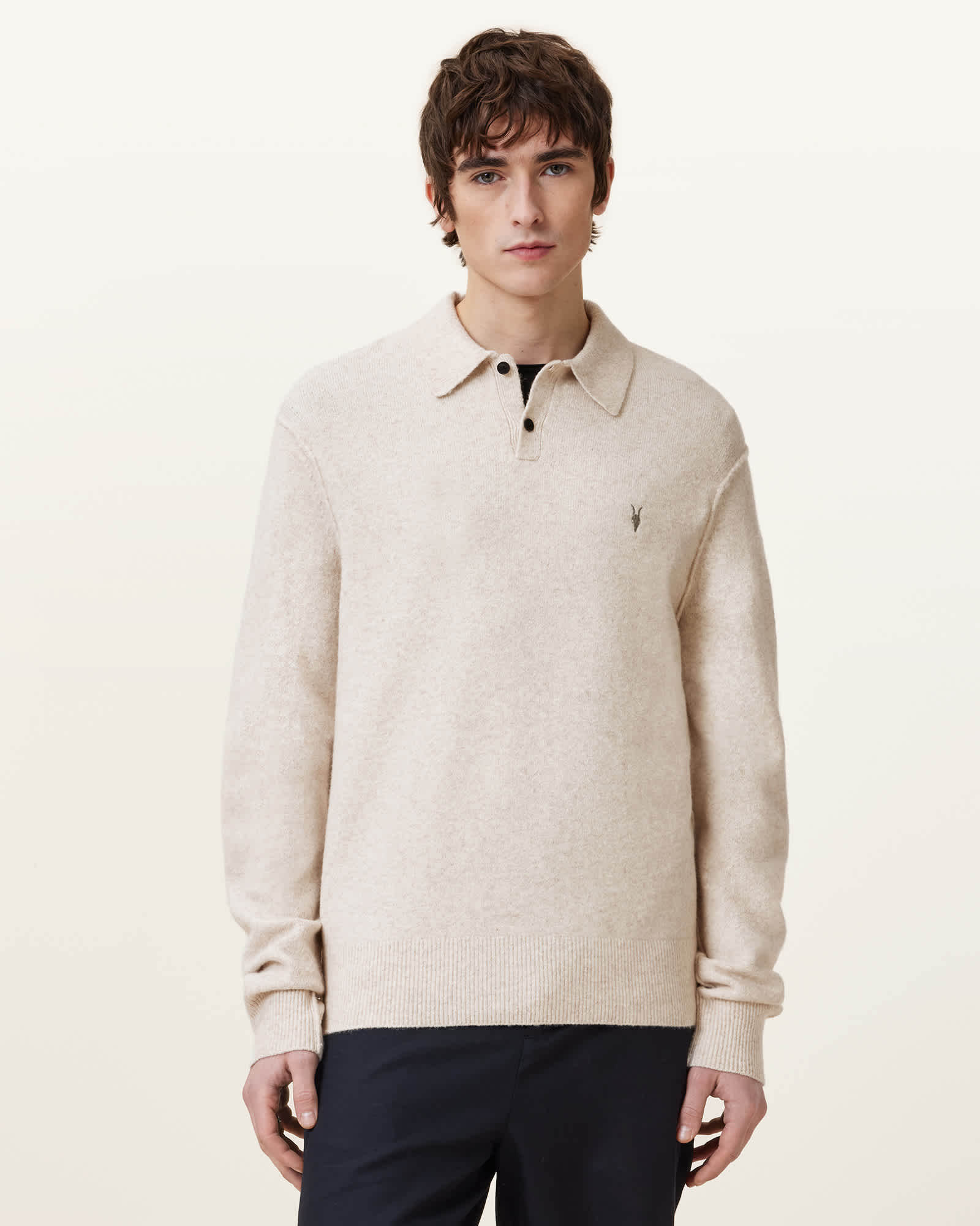 Statten Long Sleeve Ramskull Polo Sweater OATMEAL WHITE