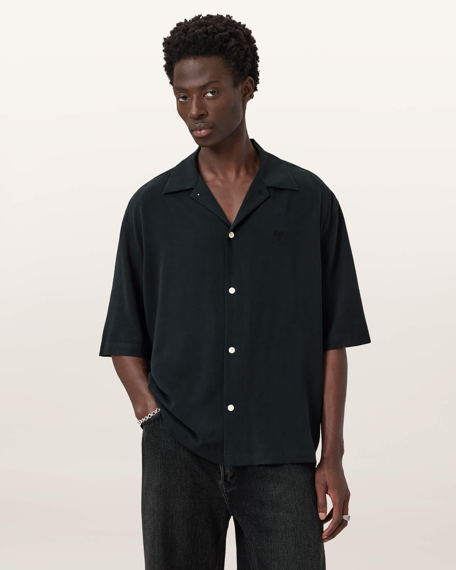 Rialto Oversized Short Sleeve Shirt BLAINN BLACK | ALLSAINTS US