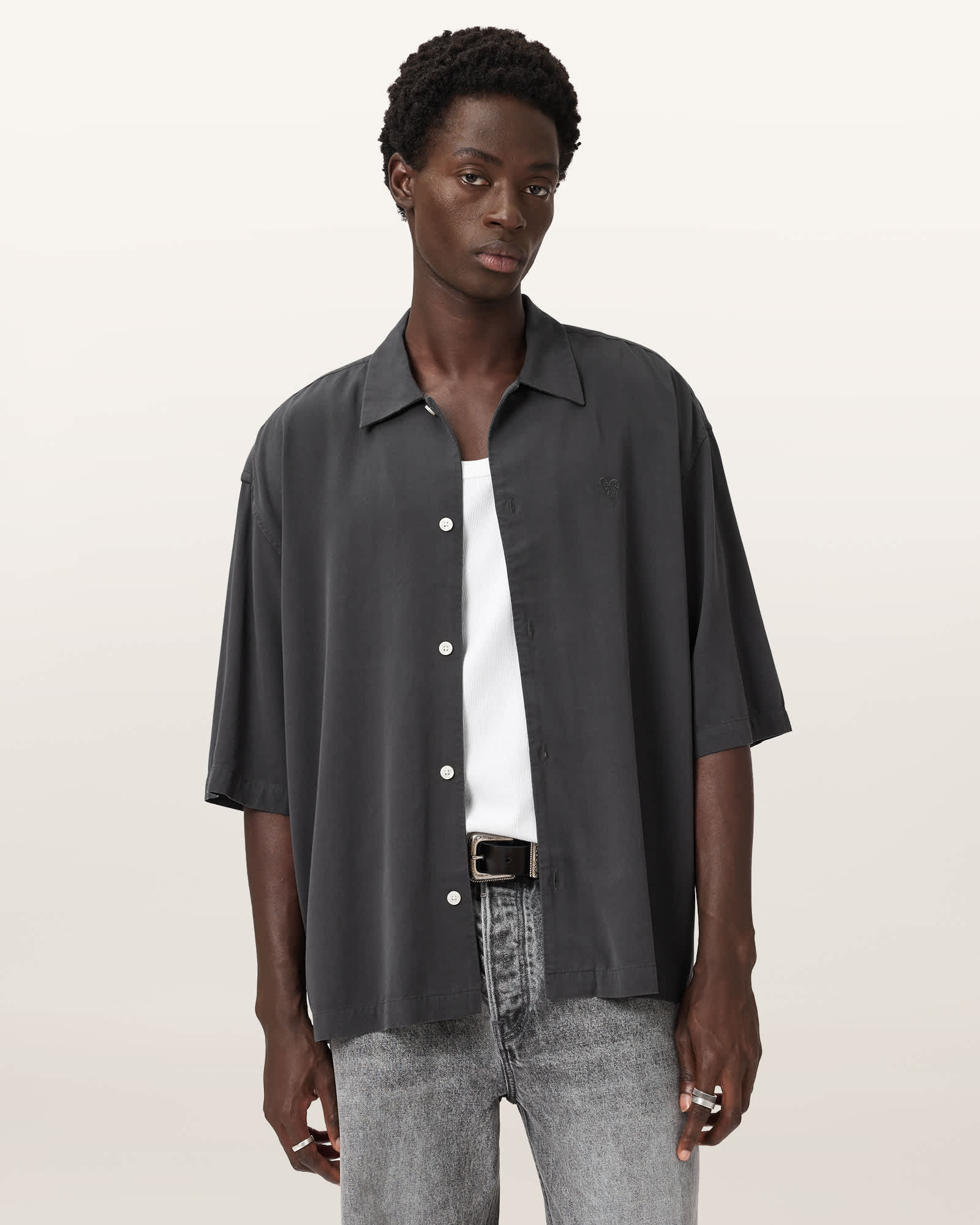 Rialto Oversized Short Sleeve Shirt RAVEN GREY | ALLSAINTS