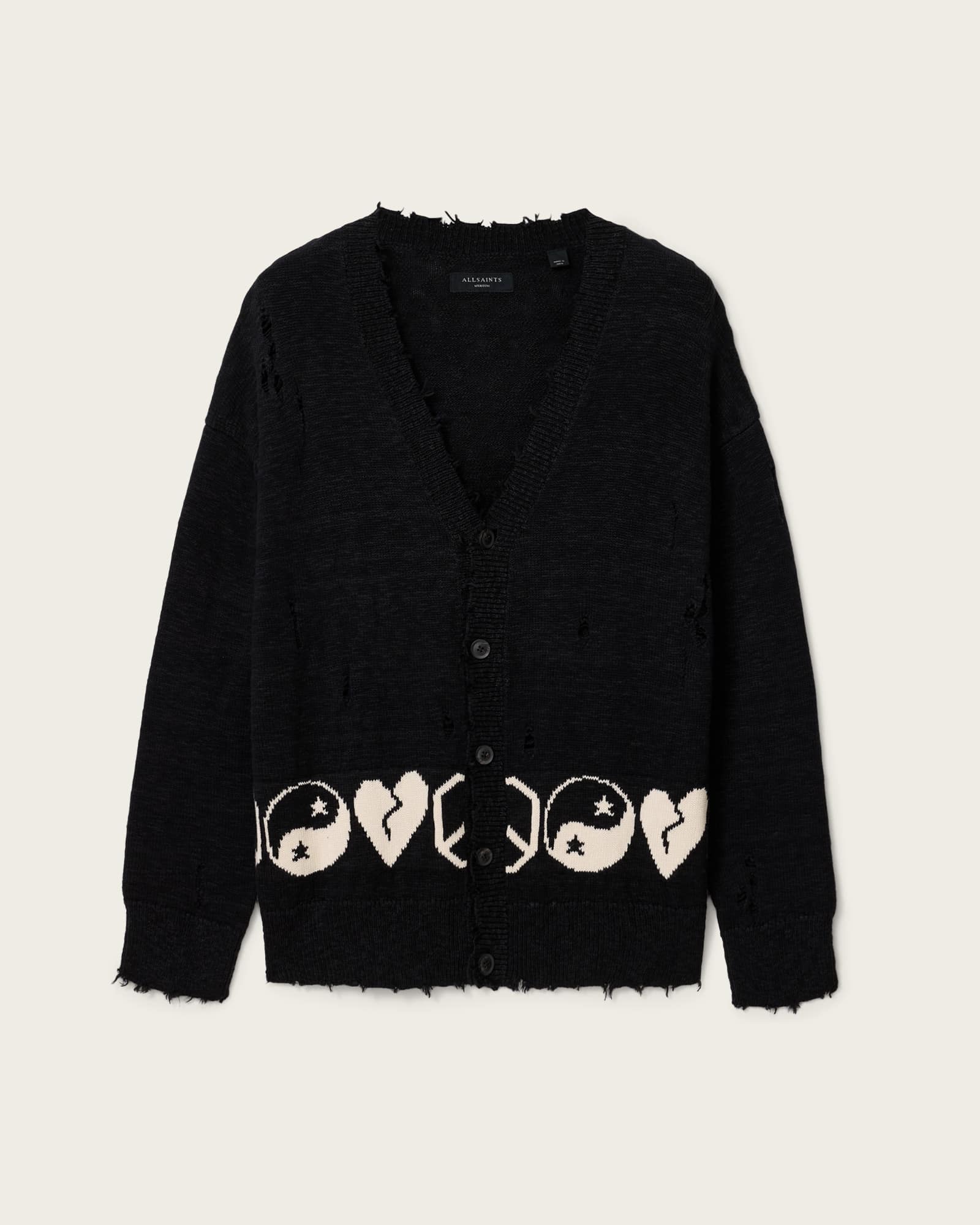 Tabua Oversized Jacquard Cardigan Black | ALLSAINTS