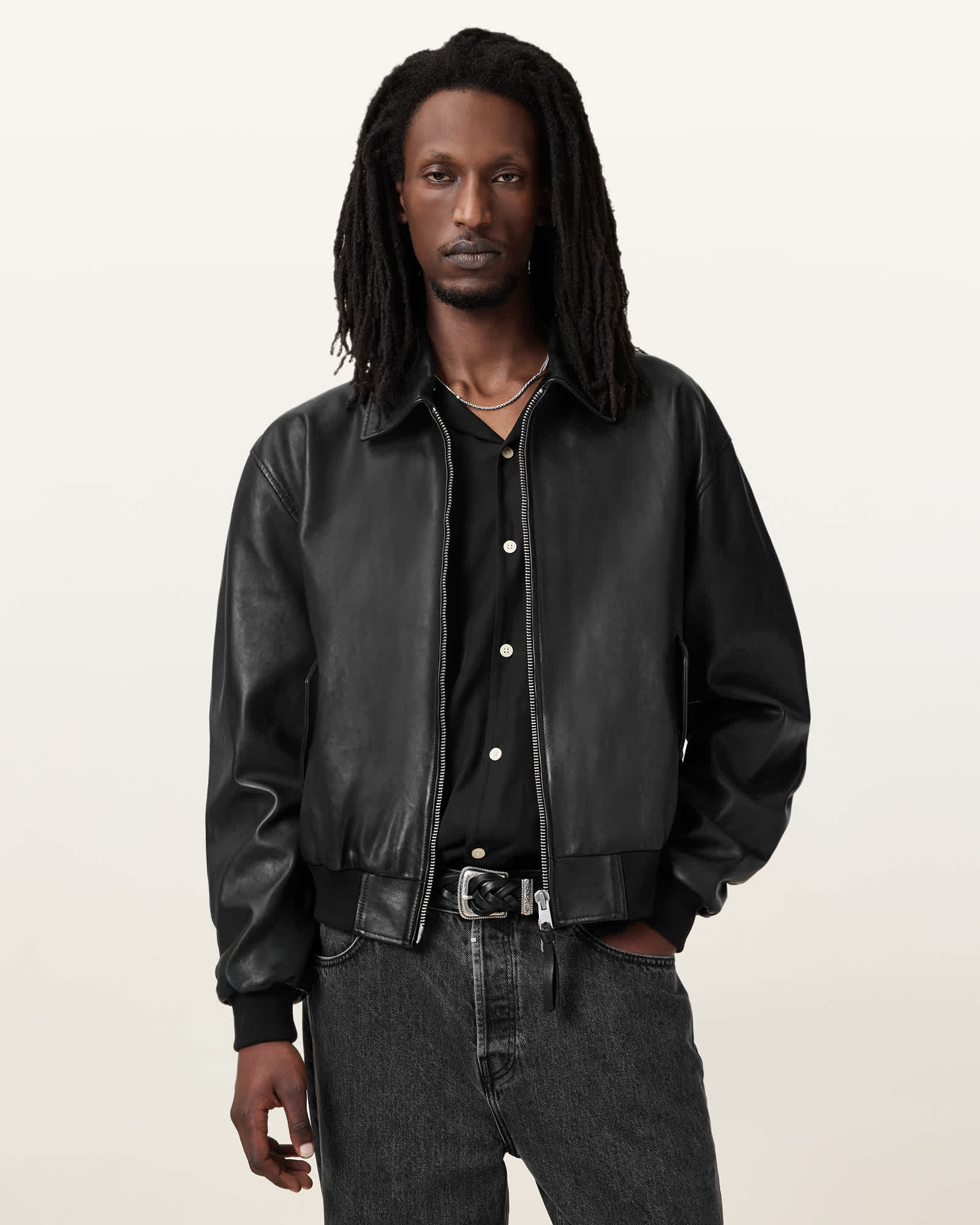 Marco Oversized Leather Bomber Jacket Black | ALLSAINTS US