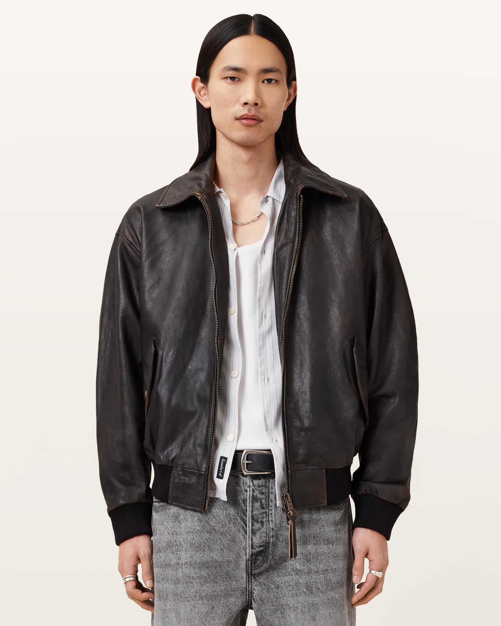 Marco Oversized Leather Bomber Jacket Vintage Black Marco Oversized Leather Bomber Jacket Vintage Black