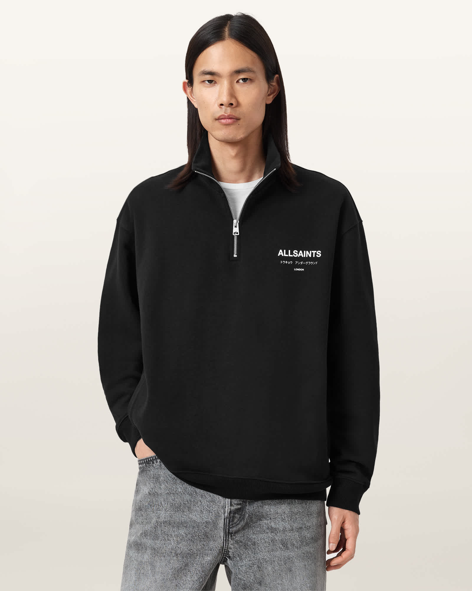 ※K.K※*p(R)ojectR® Logo HalfZip Sweat Underground Half Zip Sweatshirt Jet Black | ALLSAINTS Canada