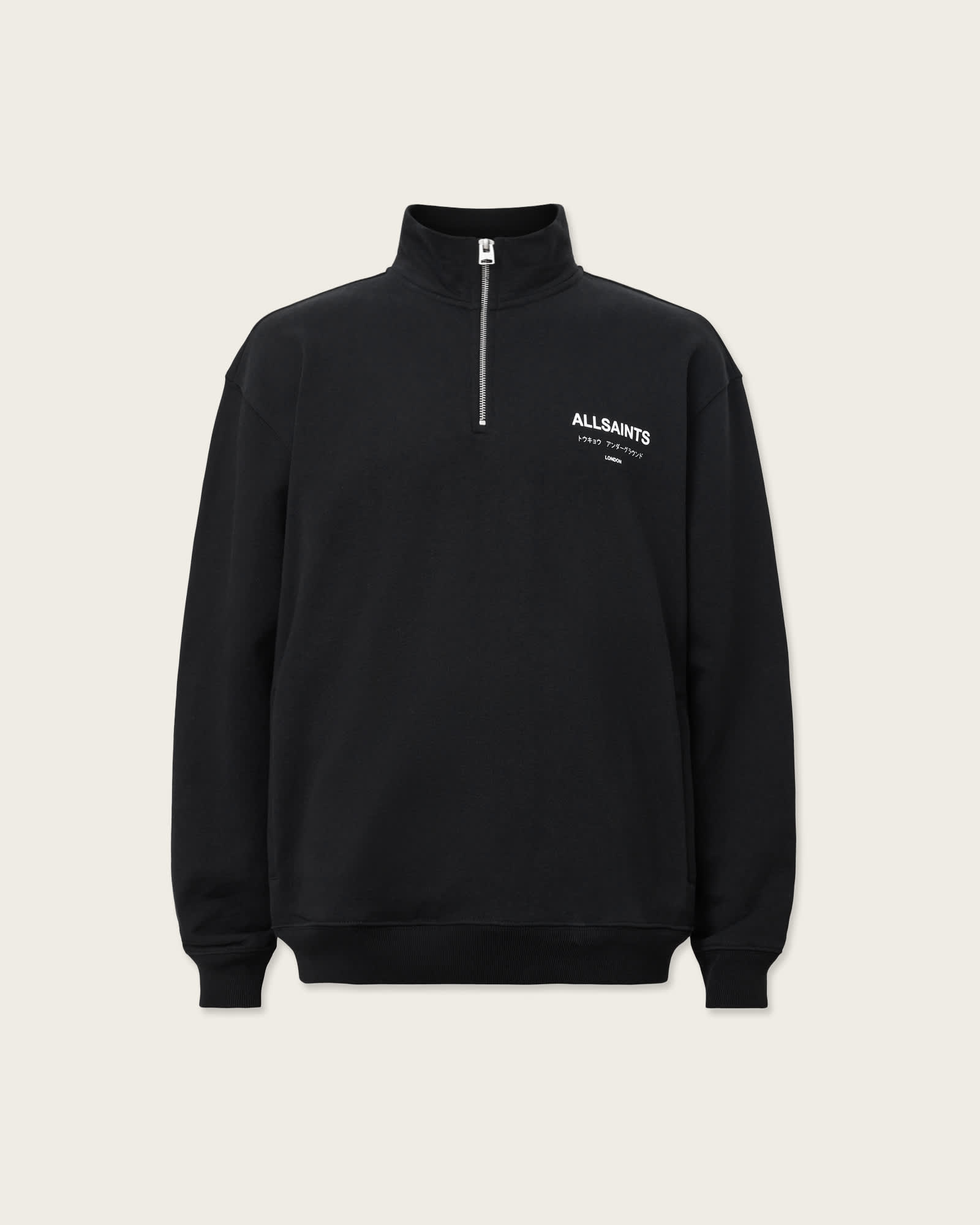Underground Half Zip Sweatshirt Jet Black | ALLSAINTS Canada