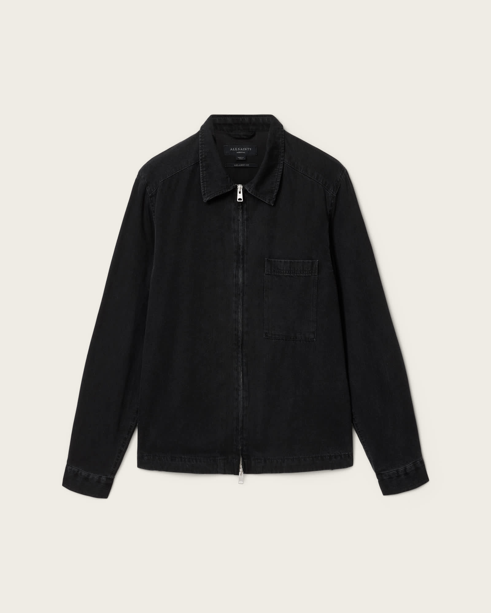 Dolwen Long Sleeve Zip Up Shirt ORCA BLACK | ALLSAINTS US