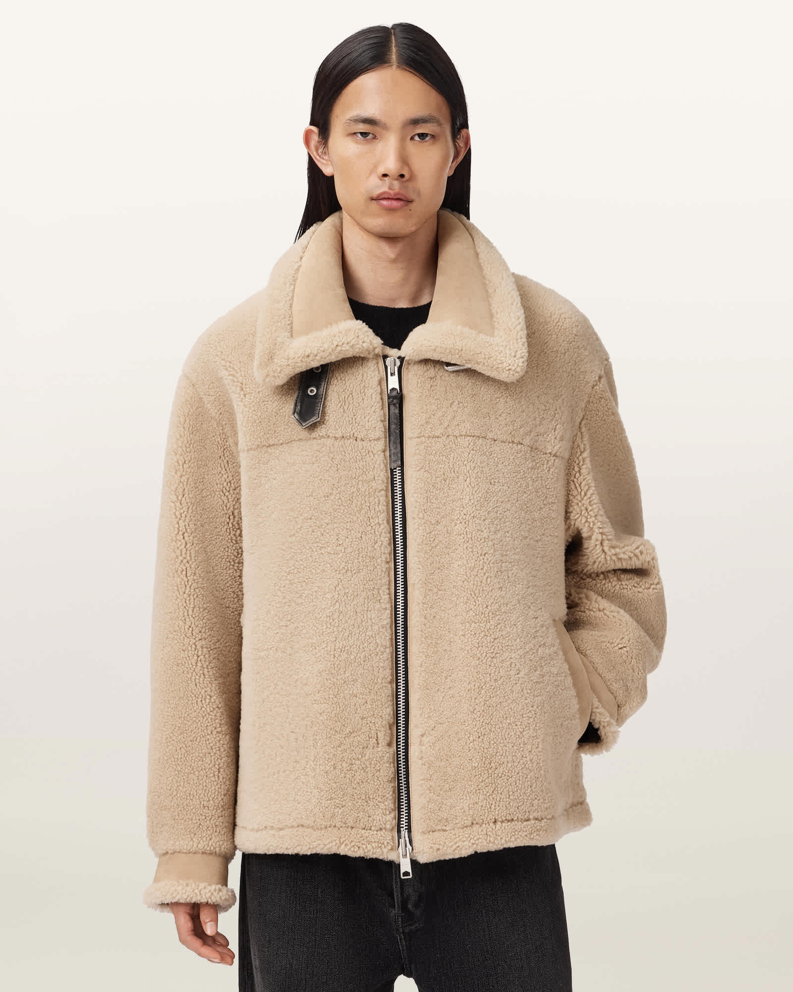 Vernon Oversized Shearling Jacket FEATHER TAUPE | ALLSAINTS US