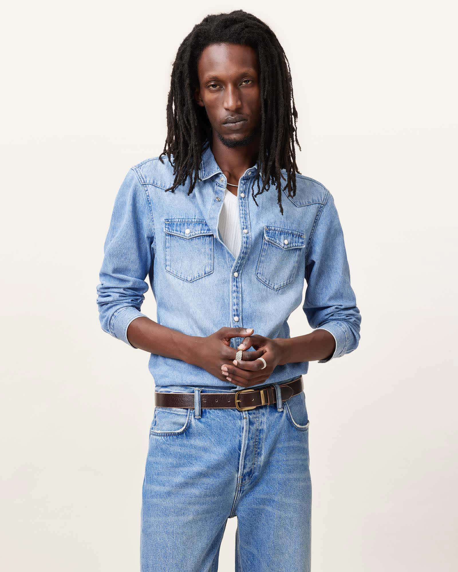 MacGowan Denim Shirt LIGHT INDIGO BLUE | ALLSAINTS