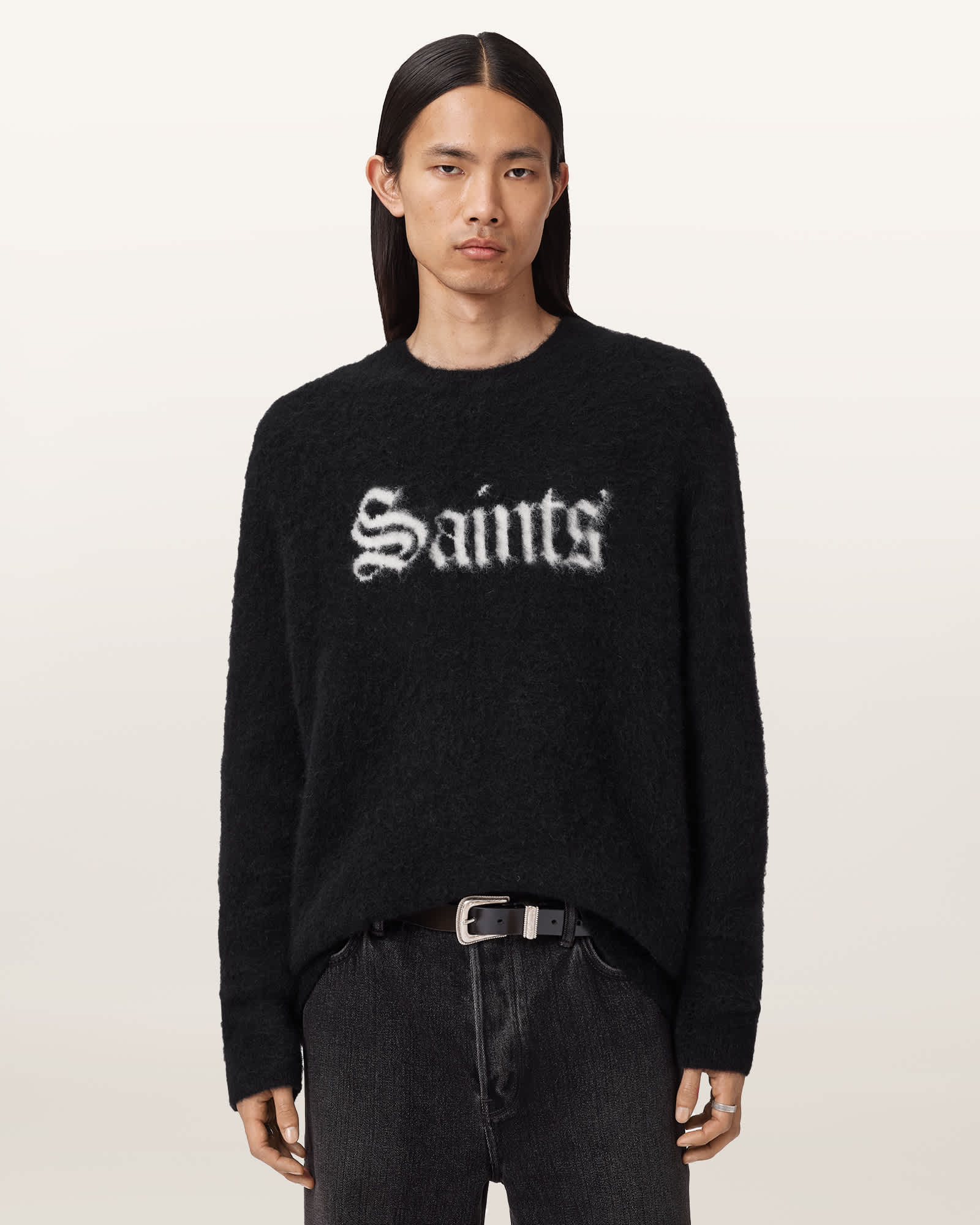 Saints Wool Blend Sweater BLACK/CHALK WHITE | ALLSAINTS US