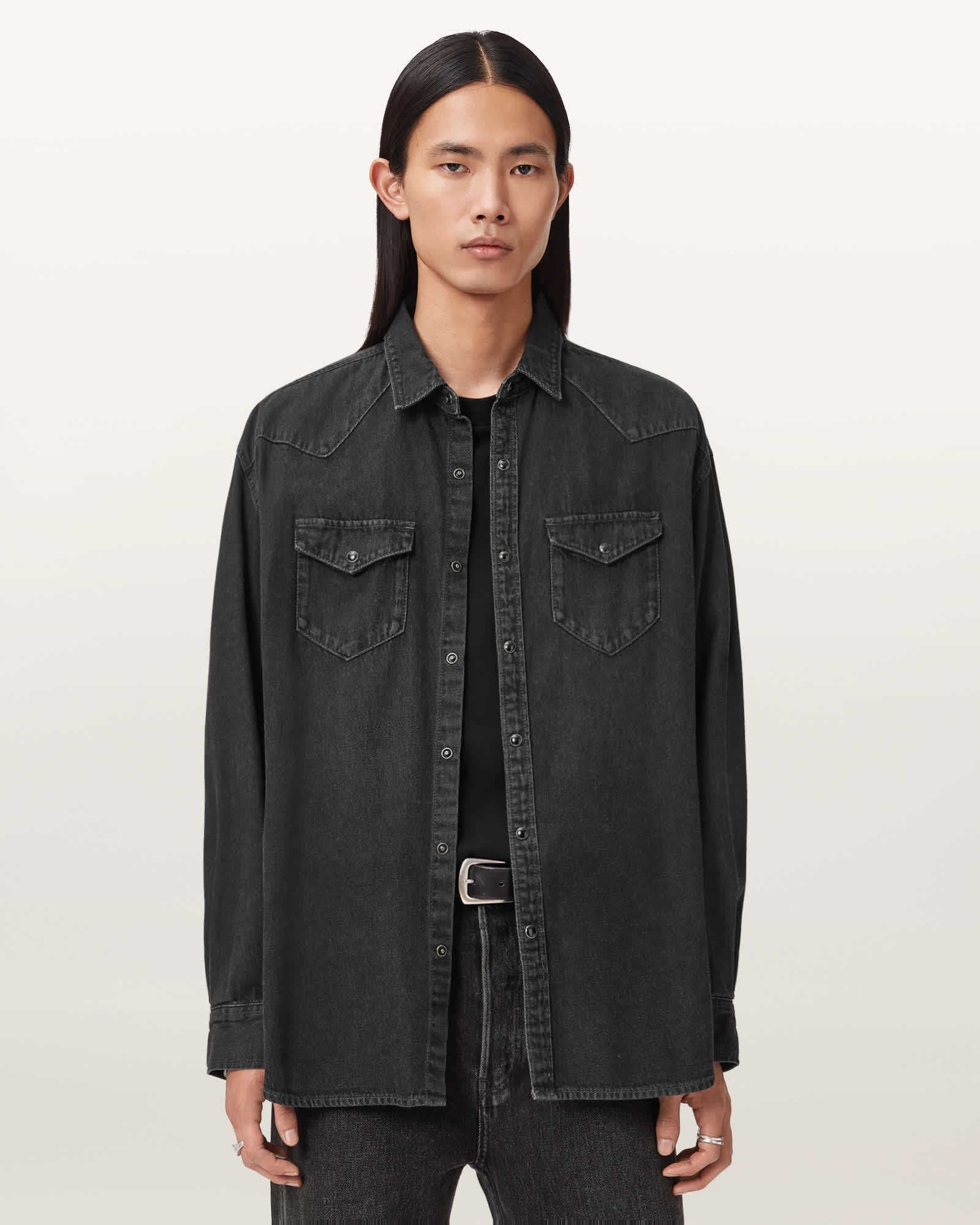 (取寄) オールセインツ メンズ フェントン シャツ AllSaints men Fenton Shirt Black Fenton Denim Shirt Black | ALLSAINTS