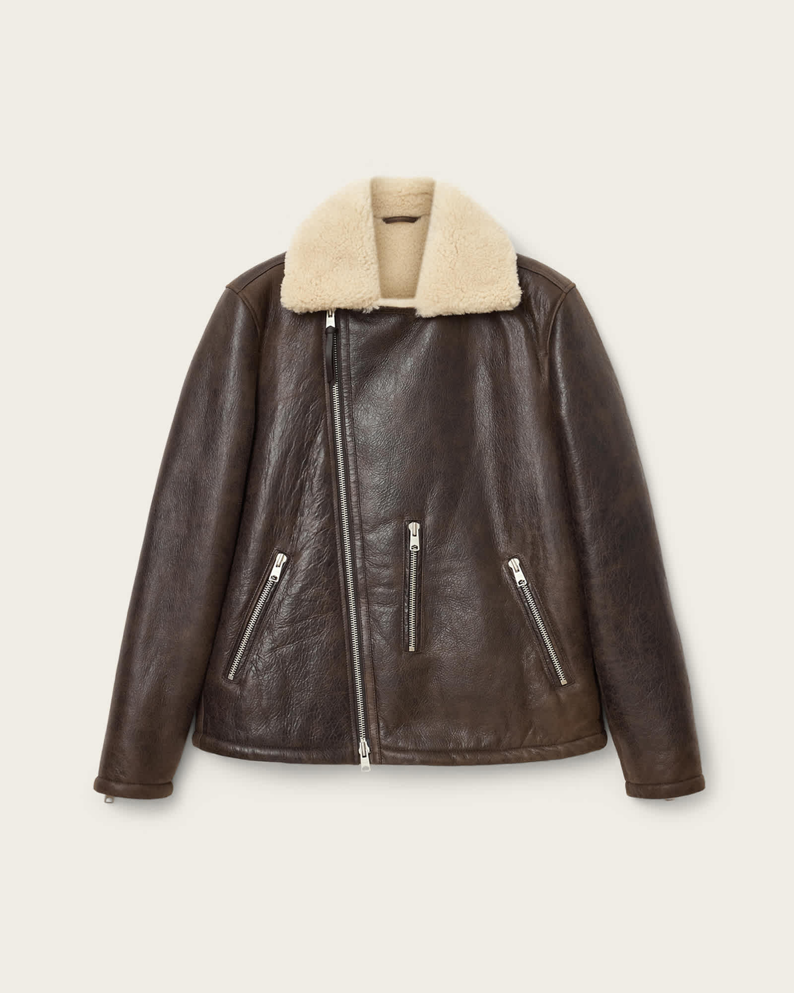 Xylon Shearling Biker Jacket BARKWOOD BROWN | ALLSAINTS US