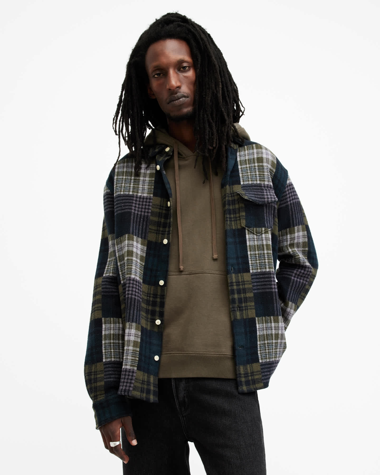 Hopton Checked Relaxed Fit Shirt KHAKI GREEN | ALLSAINTS US