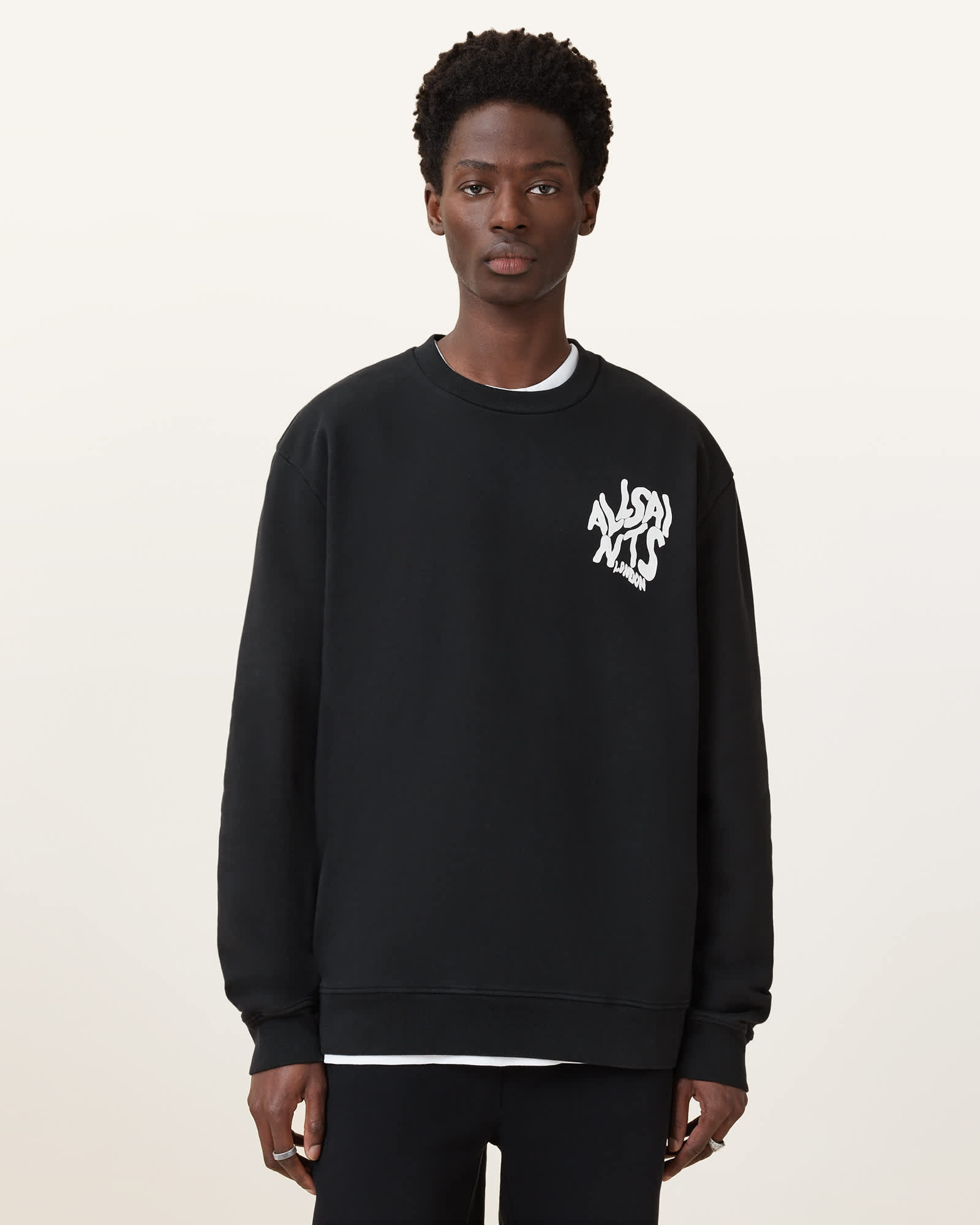 Orlando Oversized Crew Neck Sweatshirt Jet Black | ALLSAINTS US