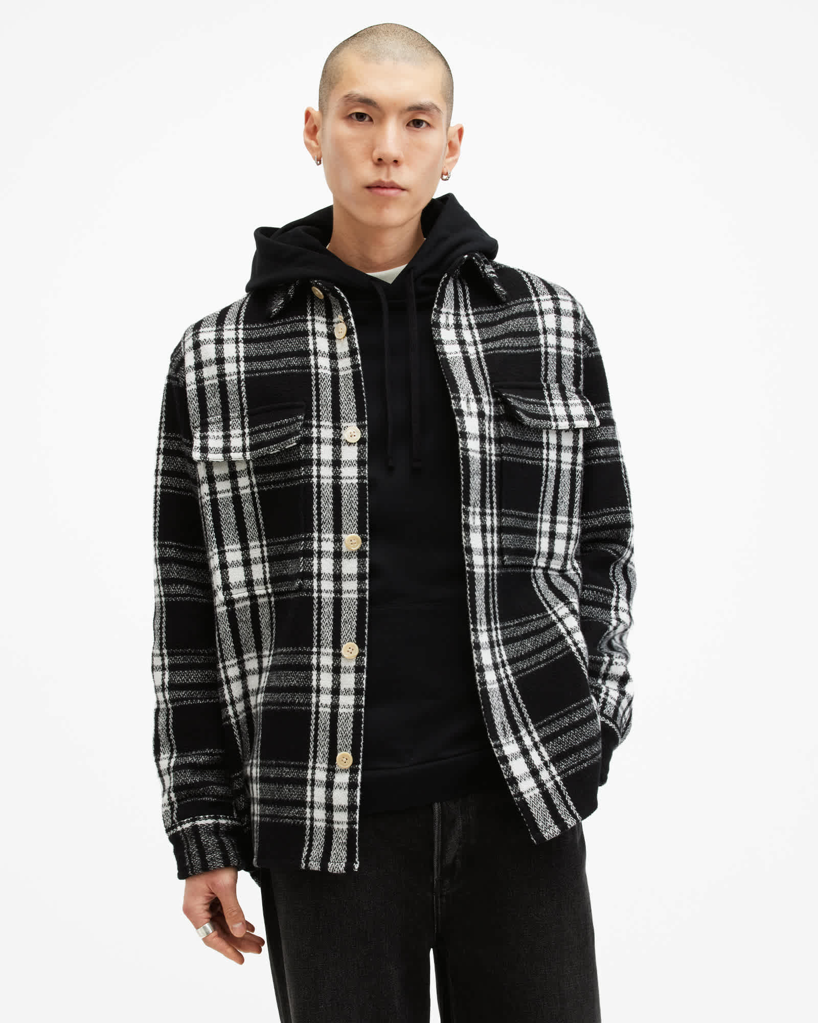 Imber Checked Relaxed Fit Overshirt BLACK/ECRU WHITE | ALLSAINTS US