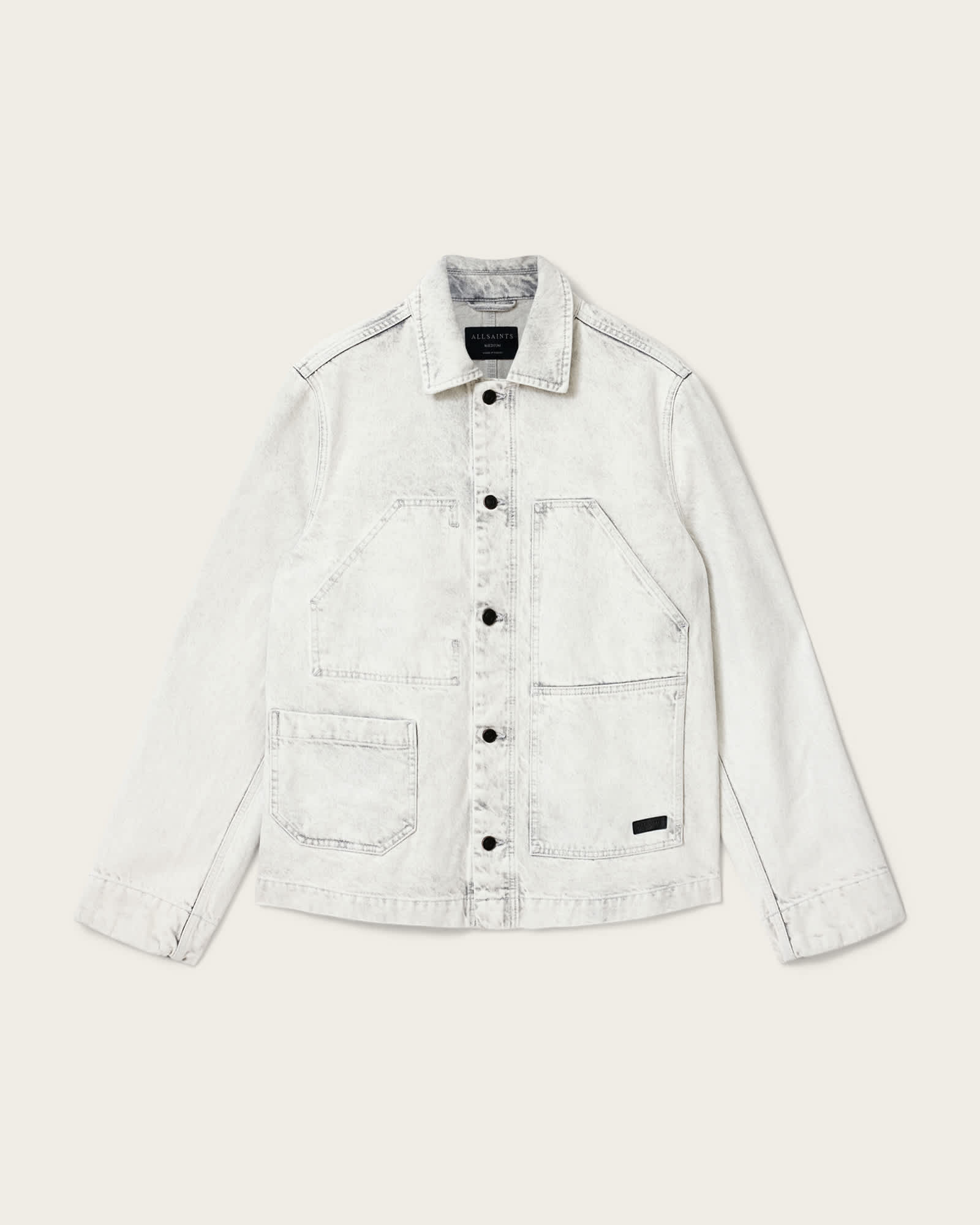 Mukesh Relaxed Fit Denim Shacket Bleached Grey | ALLSAINTS US