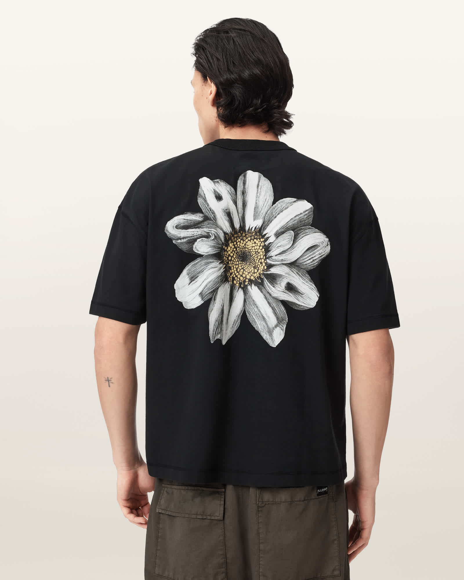 Petals Oversized Short Sleeve Graphic T-Shirt Washed Black | ALLSAINTS