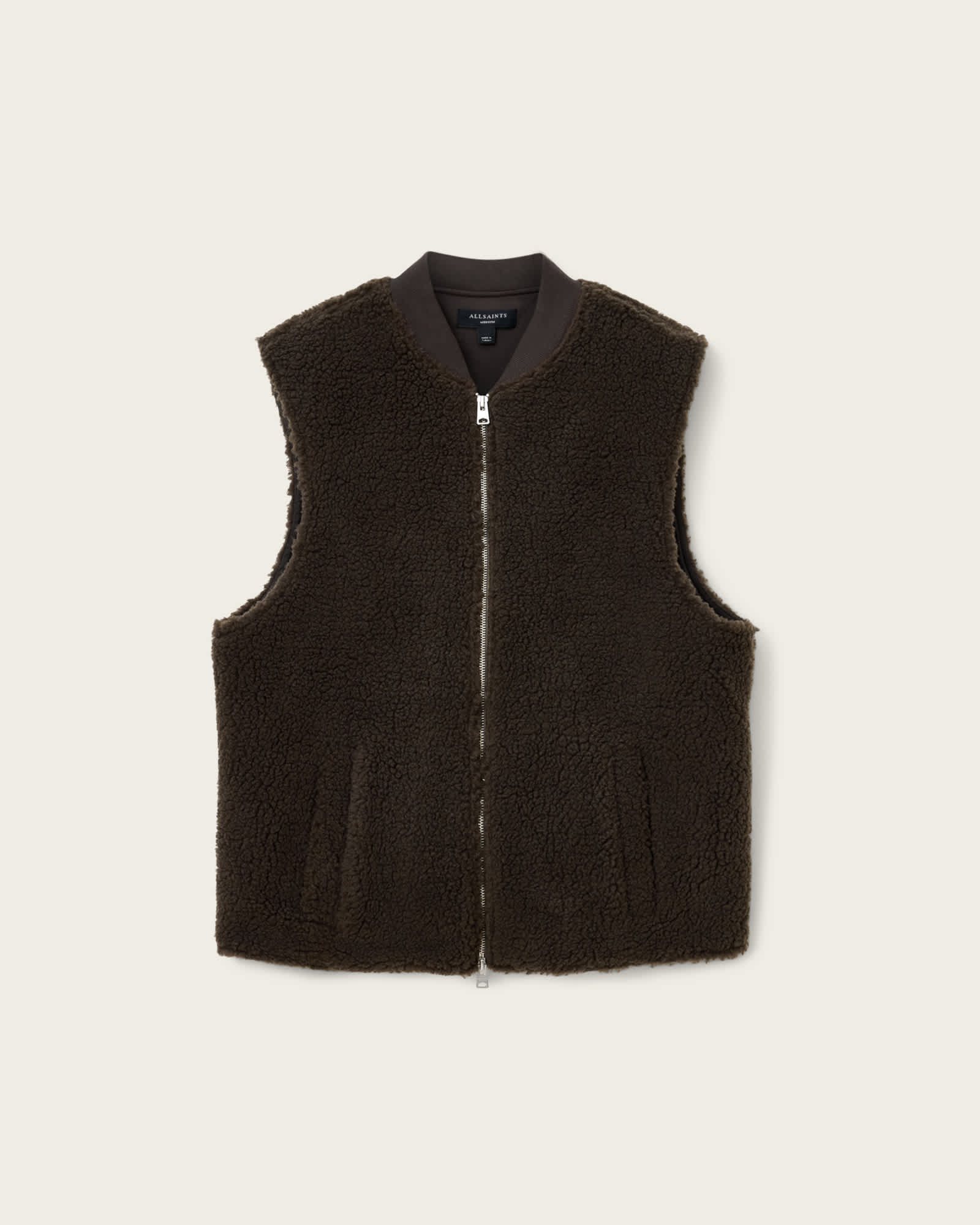 Otis Sherpa Boxy Vest Dark Khaki Green | ALLSAINTS US