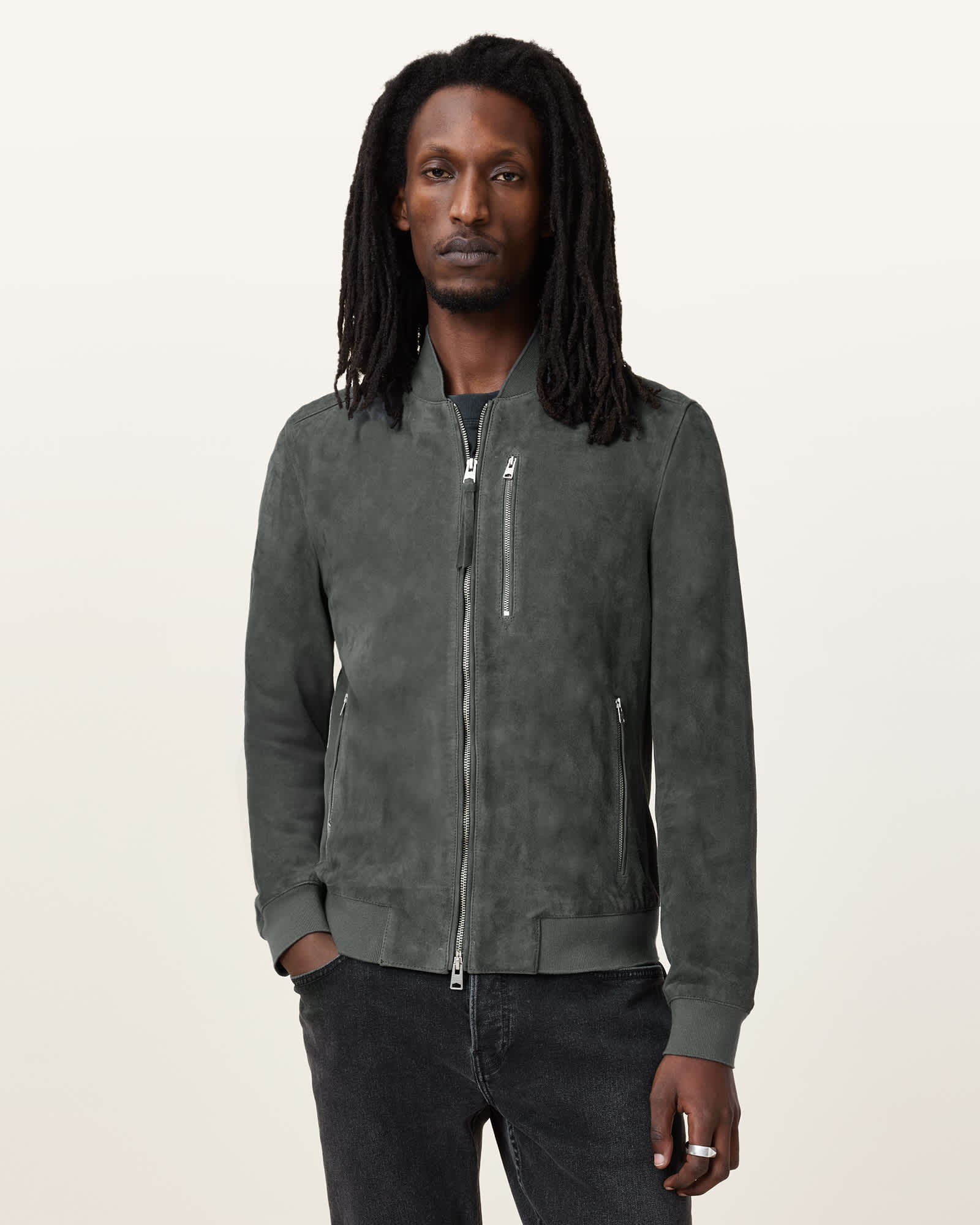 Kemble Suede Bomber Jacket SLATESTONE GREY | ALLSAINTS US