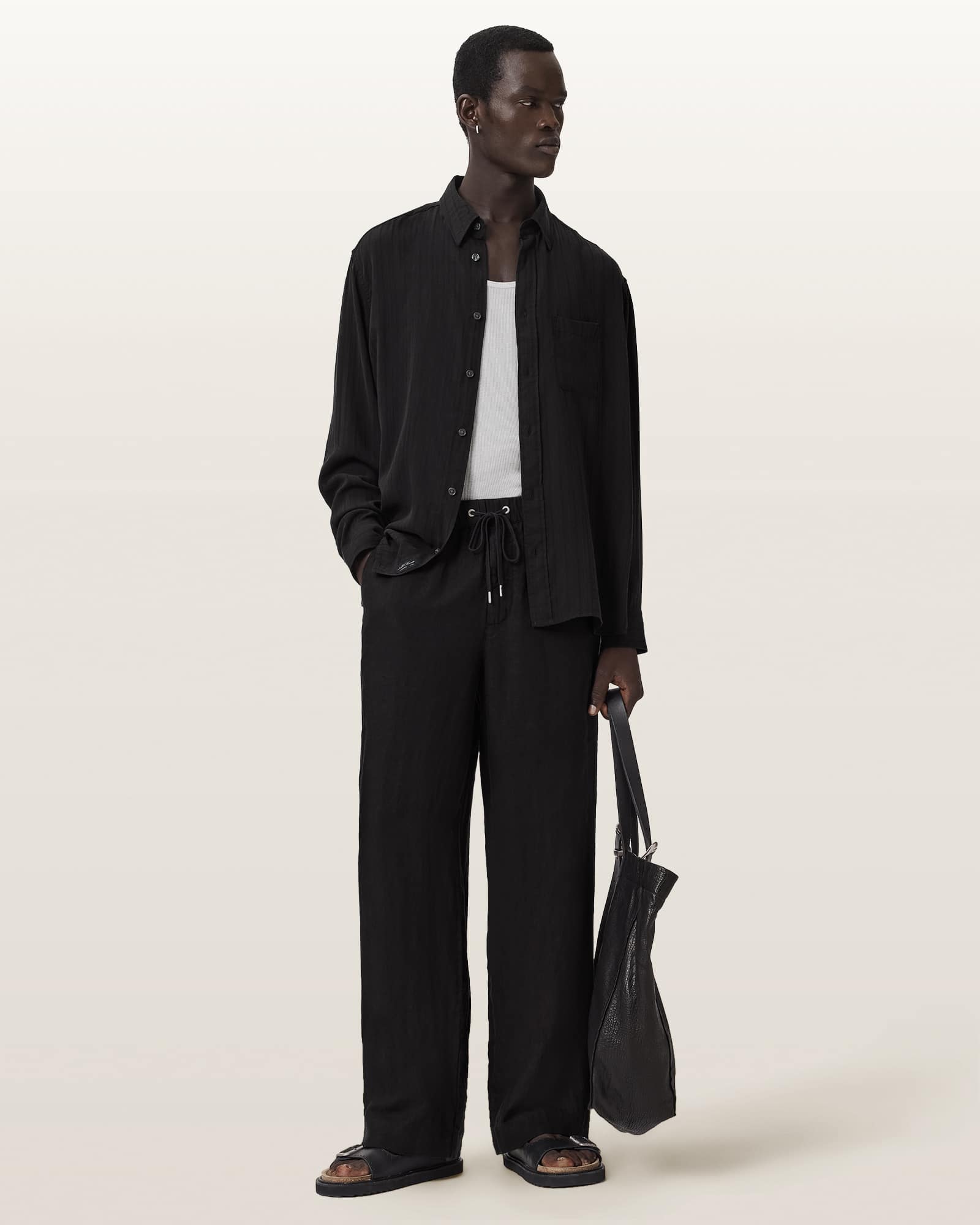 Carlyle Long Sleeve Oversized Shirt Jet Black | ALLSAINTS US
