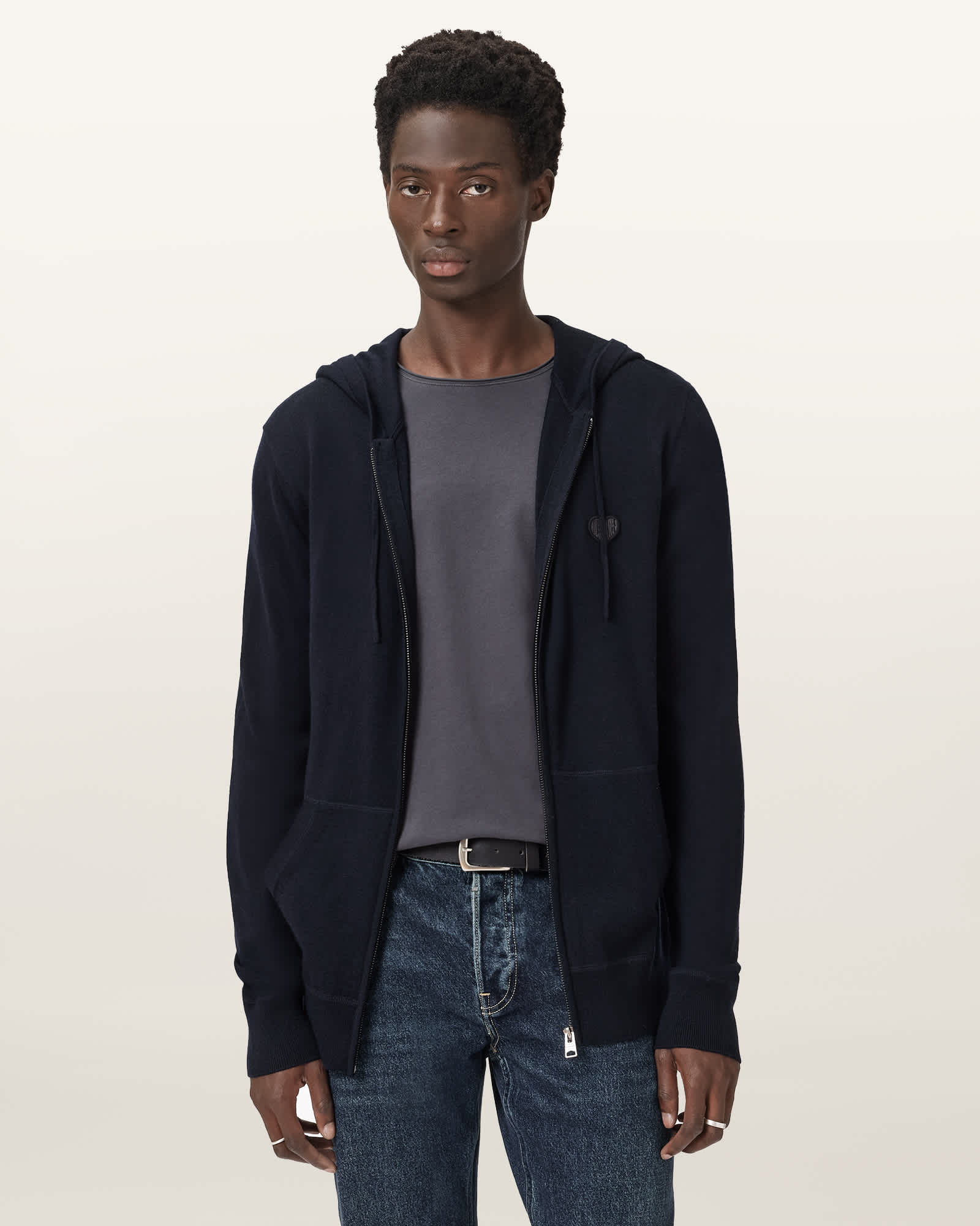 Hlover ♡ Lover Merino Zip Hoodie INK NAVY BLUE | ALLSAINTS US