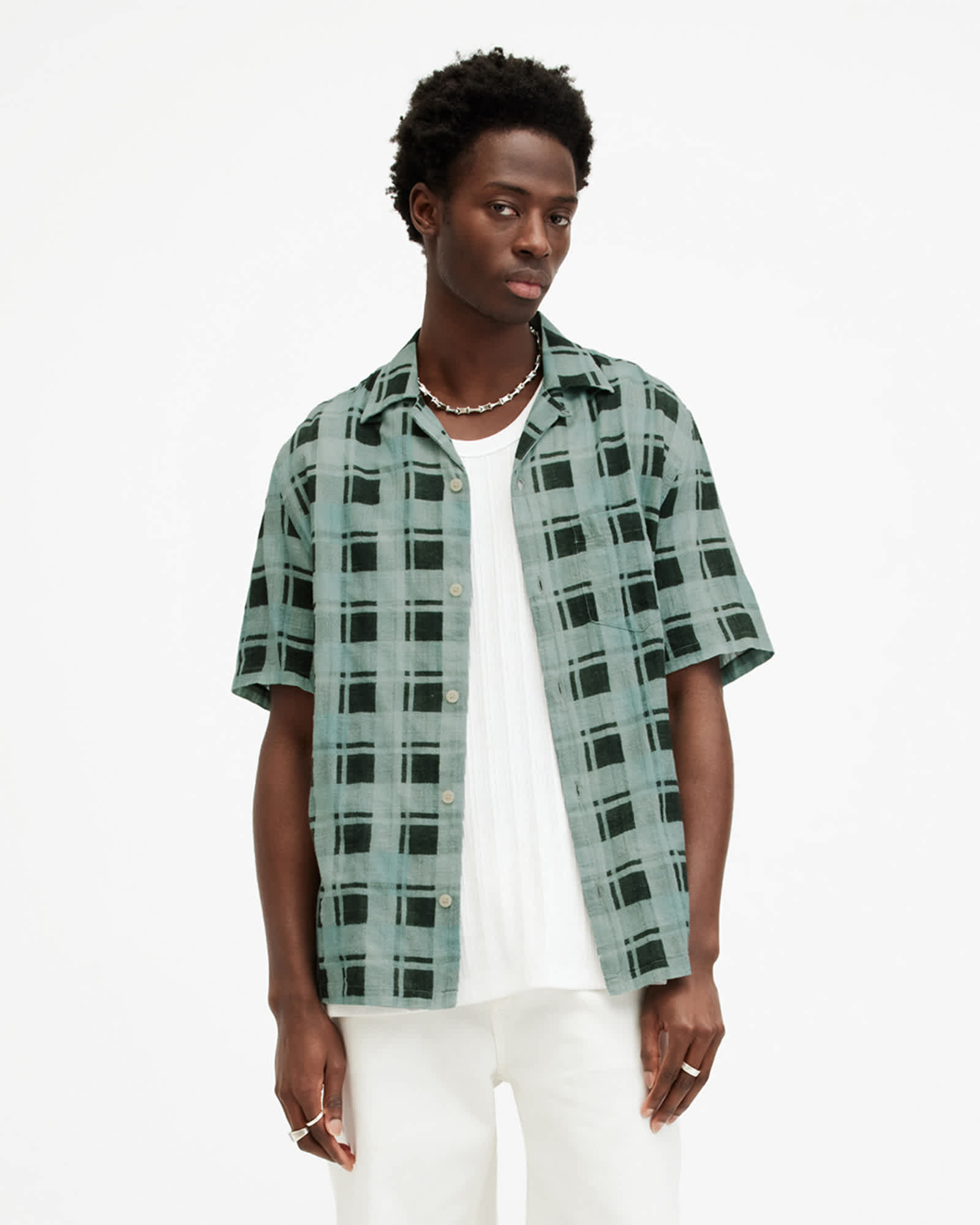 Big Sur Checked Relaxed Fit Shirt SHAMROCK GREEN | ALLSAINTS US
