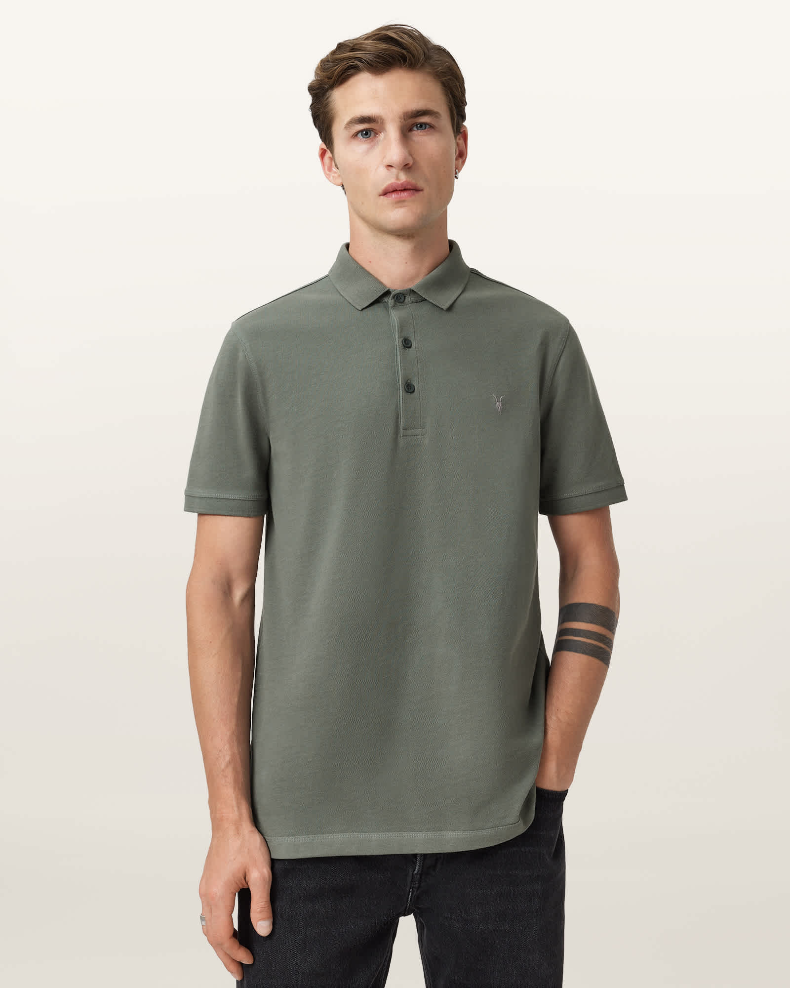 ATRYONE Men's Hip Hop Short Sleeve Hoodie - Scallop Hem Pullover, Army Green, Small