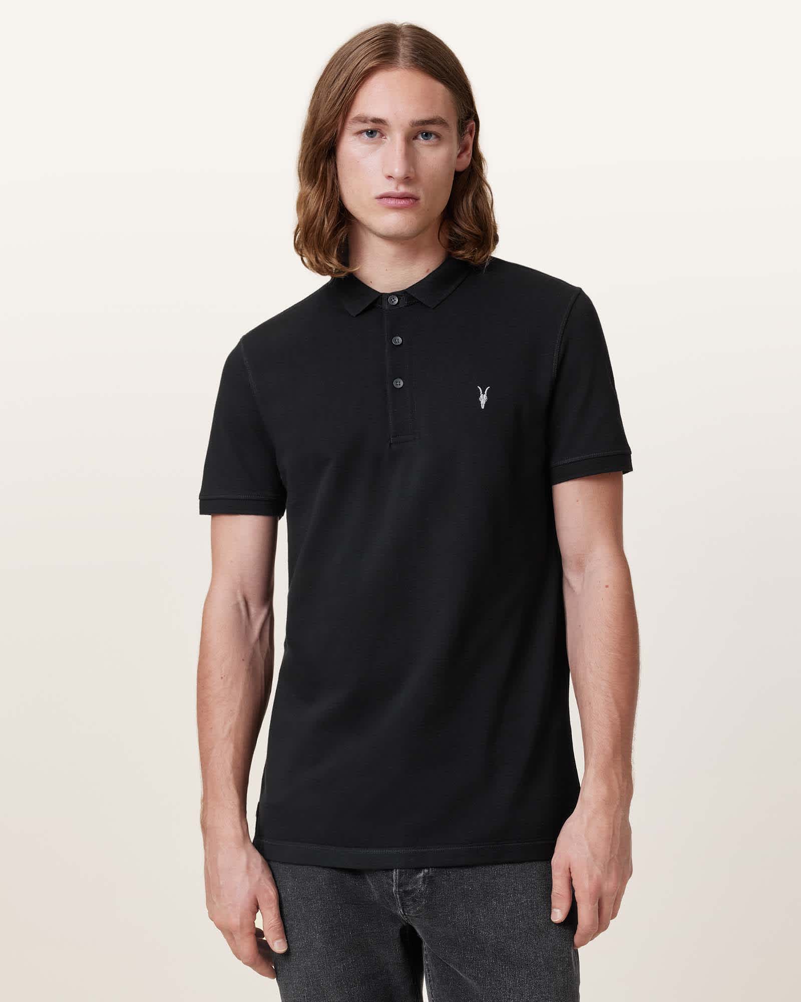 Reform Short Sleeve Polo Shirt Black | ALLSAINTS Canada