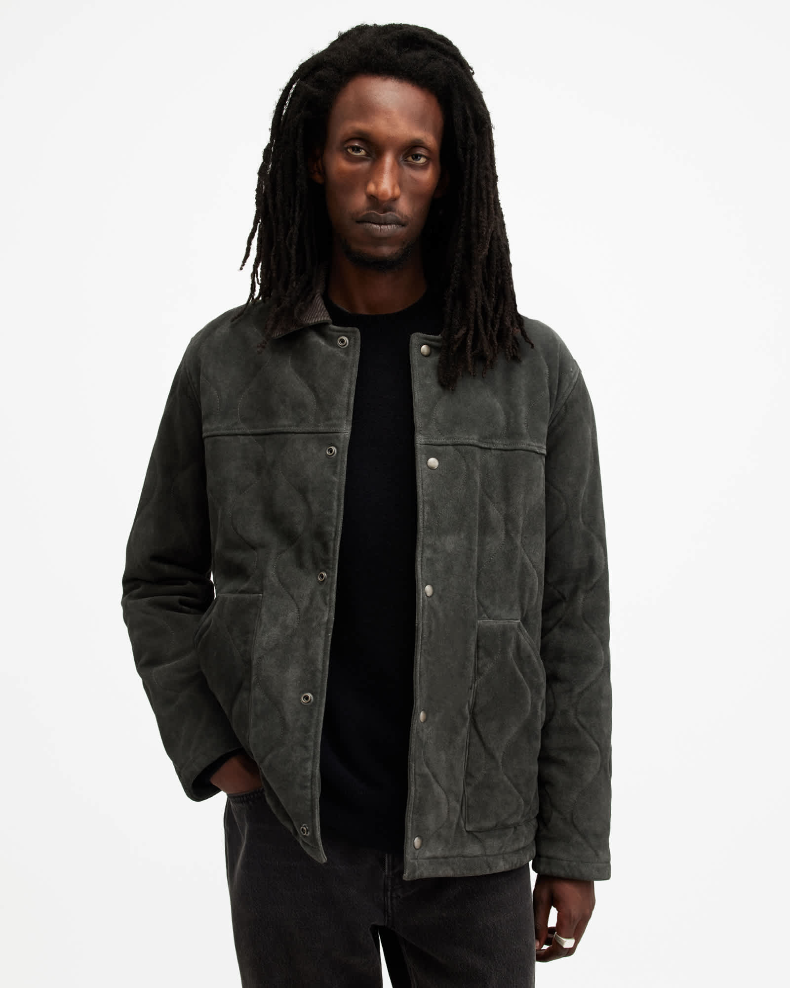 Dakota Suede Workwear Jacket ASH KHAKI GREEN | ALLSAINTS