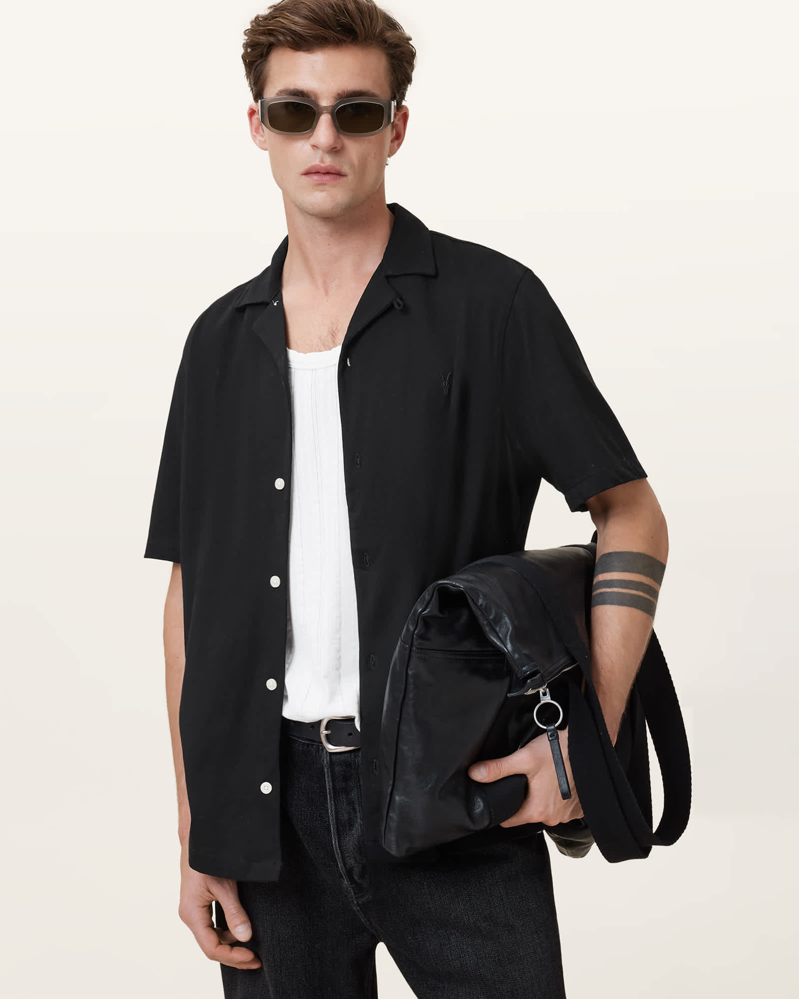 Hudson Relaxed Fit Ramskull Shirt Black | ALLSAINTS Canada