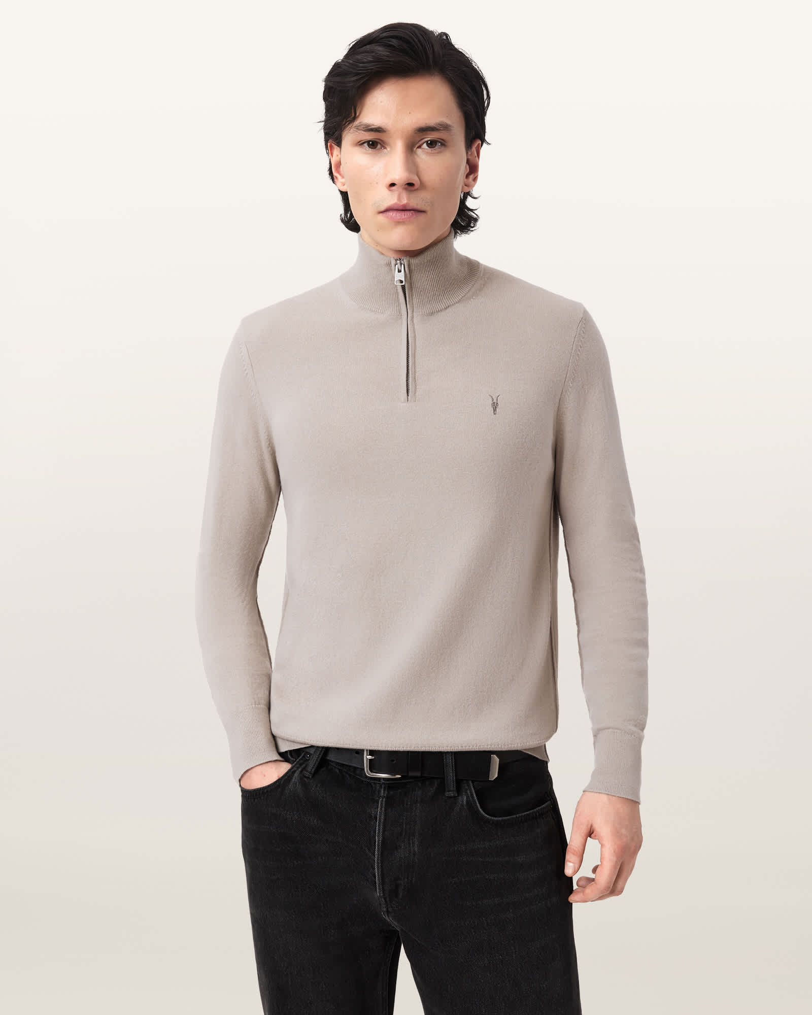 Kilburn Zip Funnel Neck Ramskull Jumper DUSK WHITE | ALLSAINTS