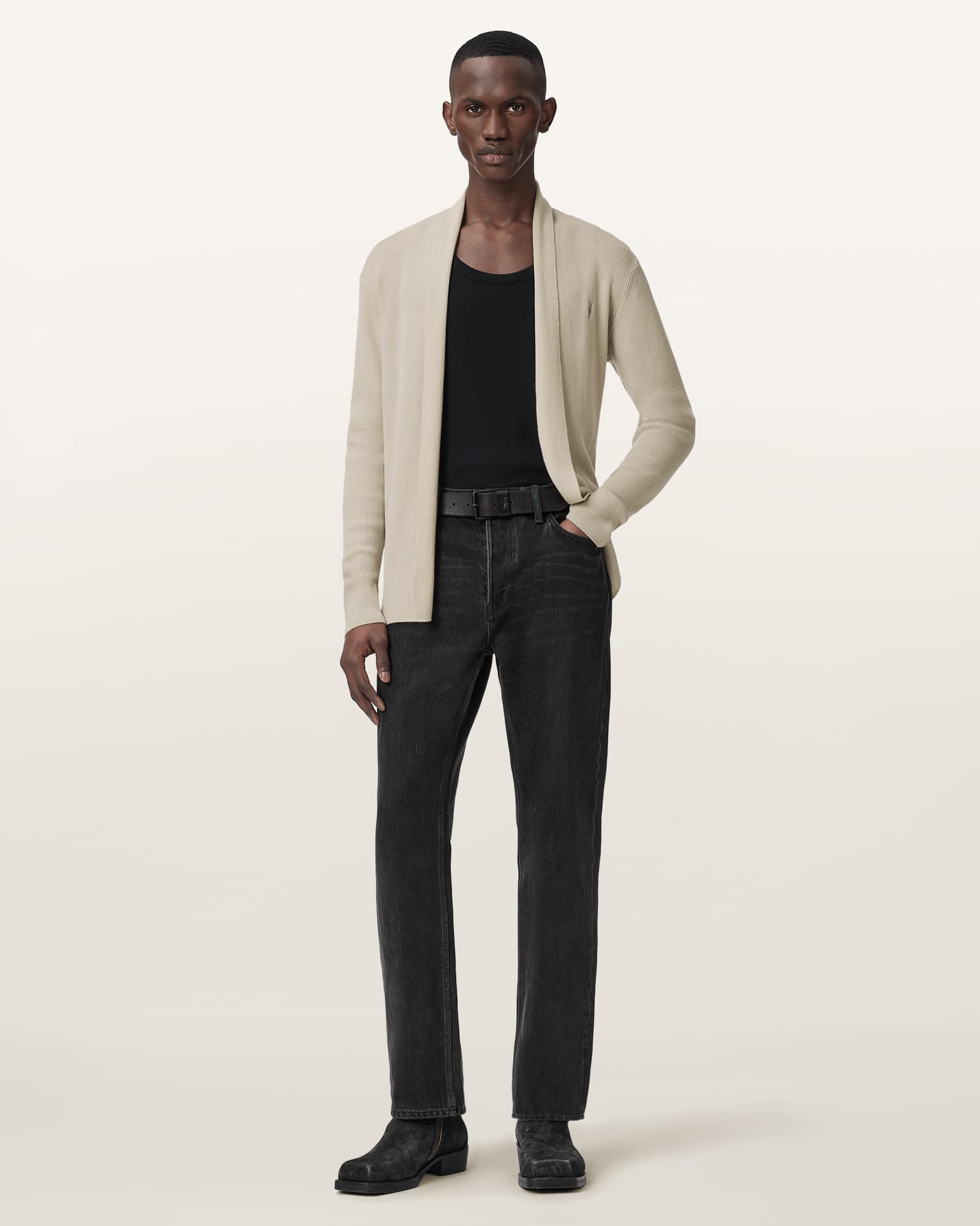 Mode Merino Ramskull Open Cardigan POWDERED GREEN | ALLSAINTS US