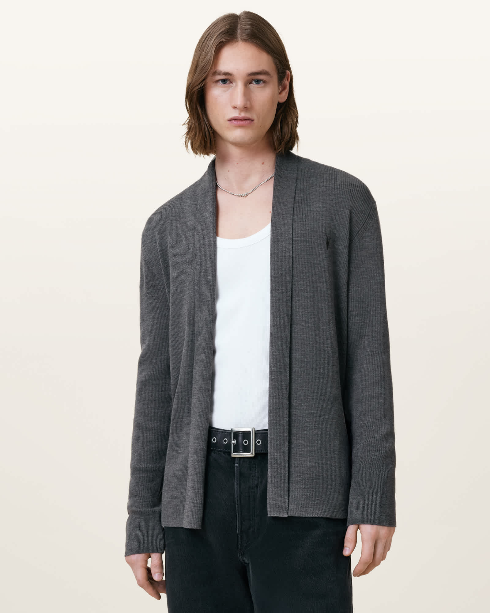 Mode Merino Ramskull Open Cardigan MONUMENT GREY | ALLSAINTS US Mode Merino Ramskull Open Cardigan MONUMENT GREY | ALLSAINTS US