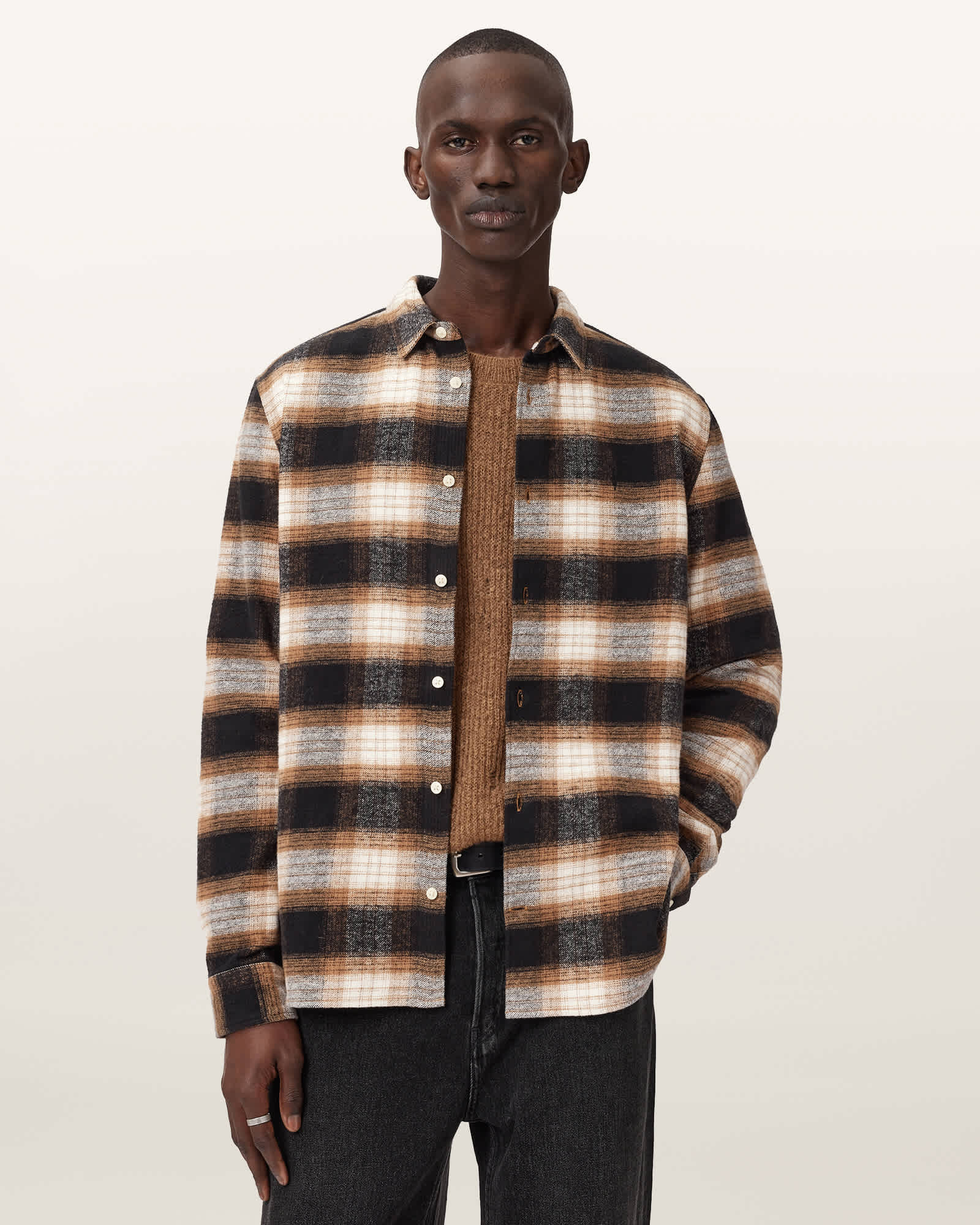 Mercy Checked Relaxed Fit Ramskull Shirt RUSTY ORANGE | ALLSAINTS US