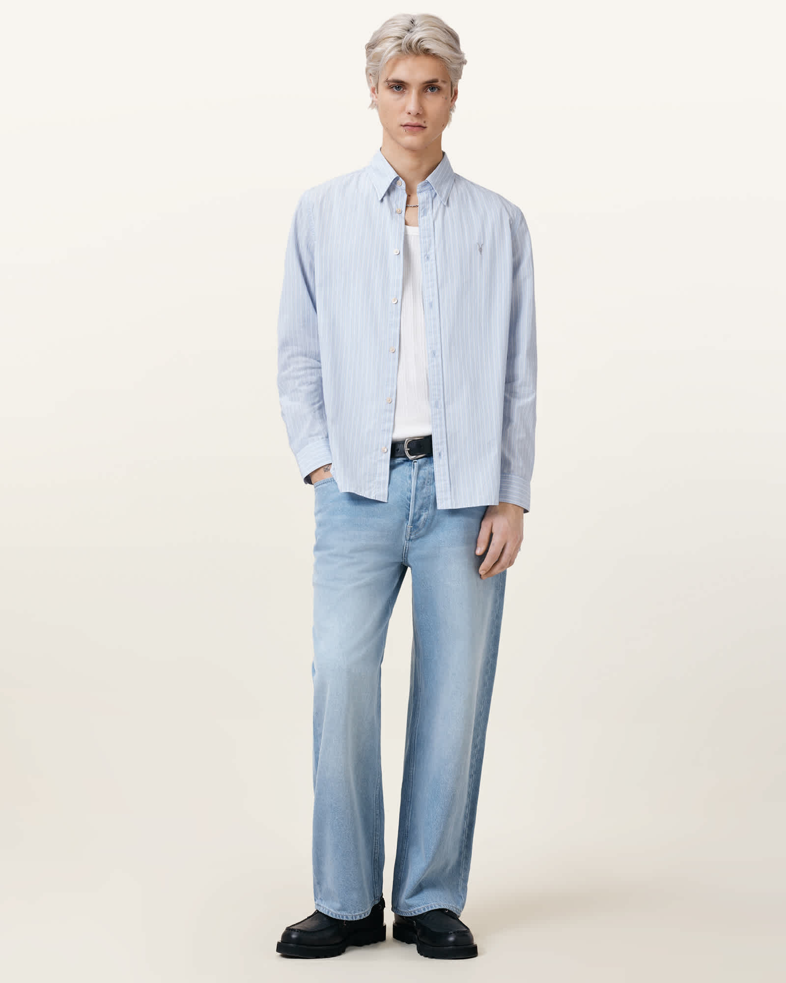 トップス shalom club MORA LONG SLEEVES Saint Long Sleeve Ramskull Cotton Shirt WILLOW BLUE | ALLSAINTS