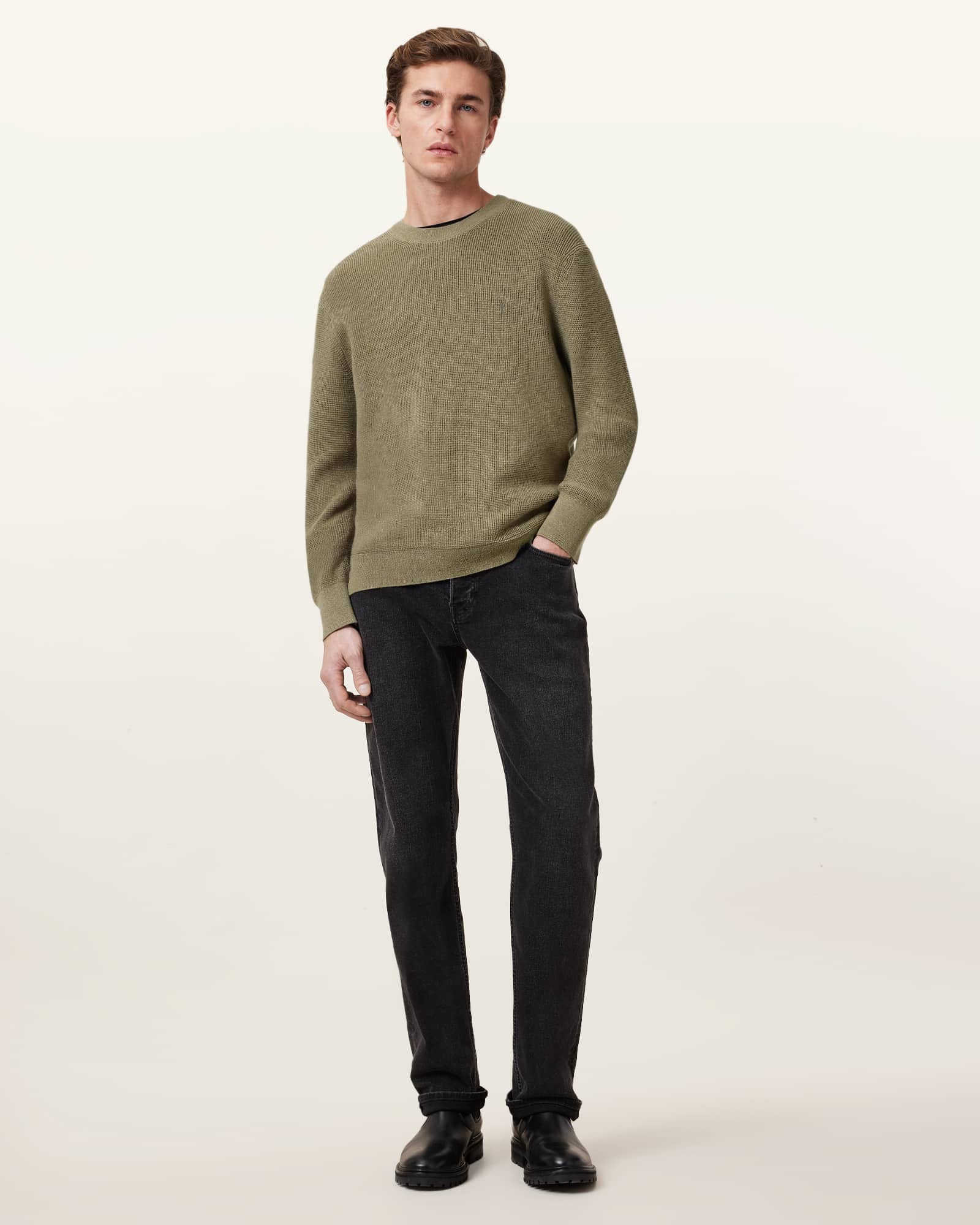 Aspen Waffle Texture Crew Neck Ramskull Sweater LIGHT ASH Aspen Waffle Texture Crew Neck Ramskull Sweater LIGHT ASH
