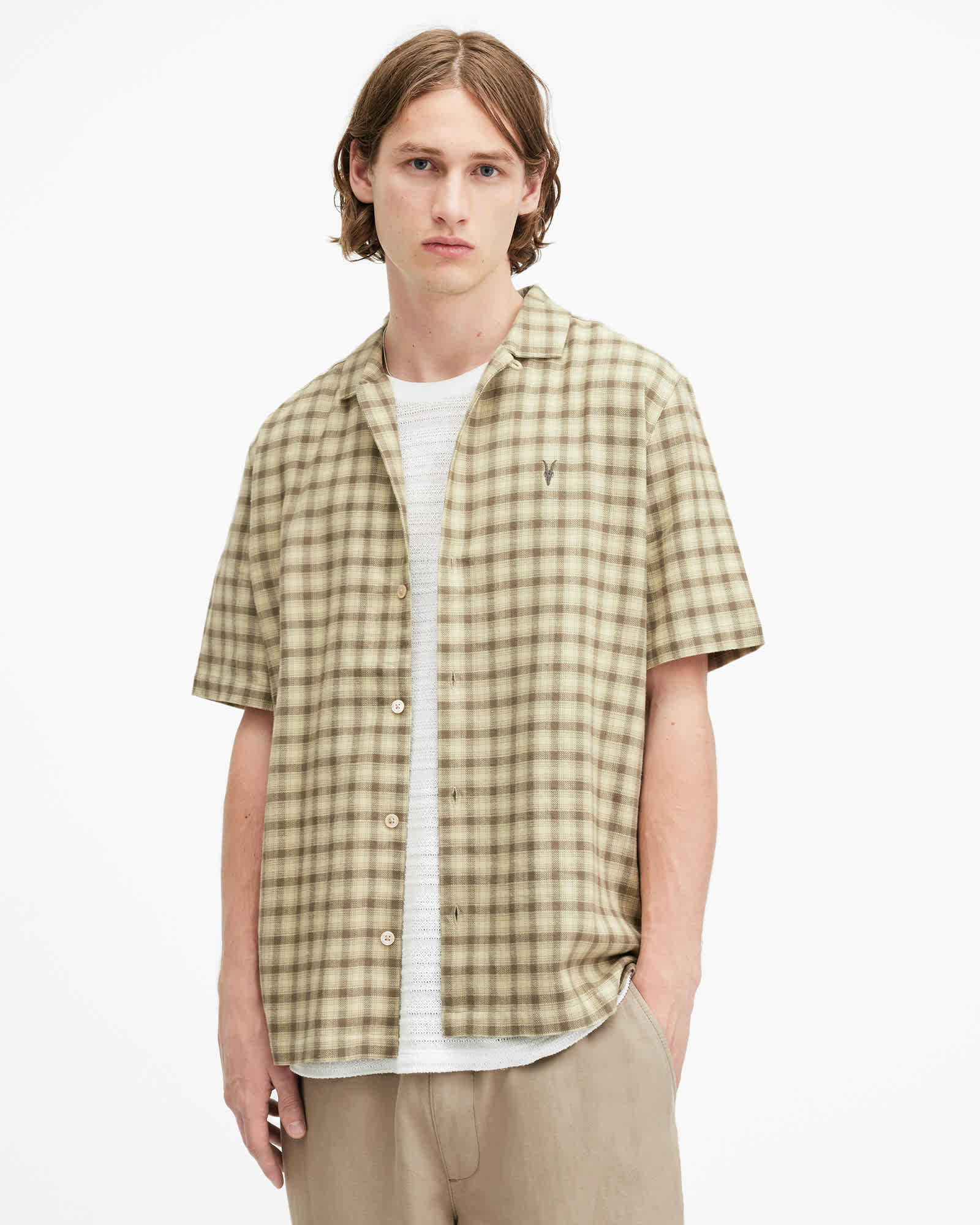 Zeke Short Sleeve Relaxed Fit Shirt Light Khaki | ALLSAINTS US