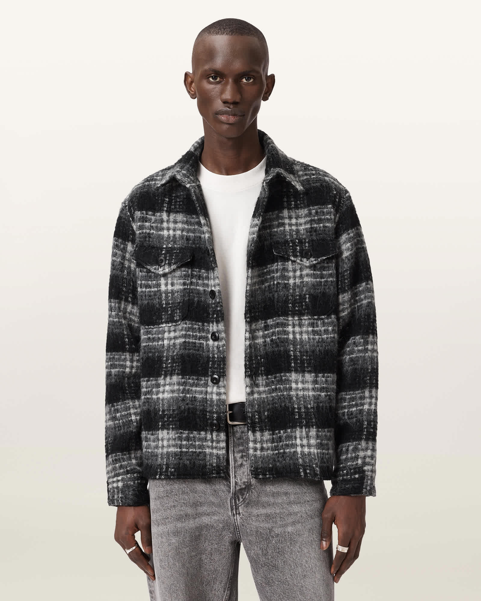 Korey Relaxed Fit Check Shirt Black/Charcoal | ALLSAINTS US