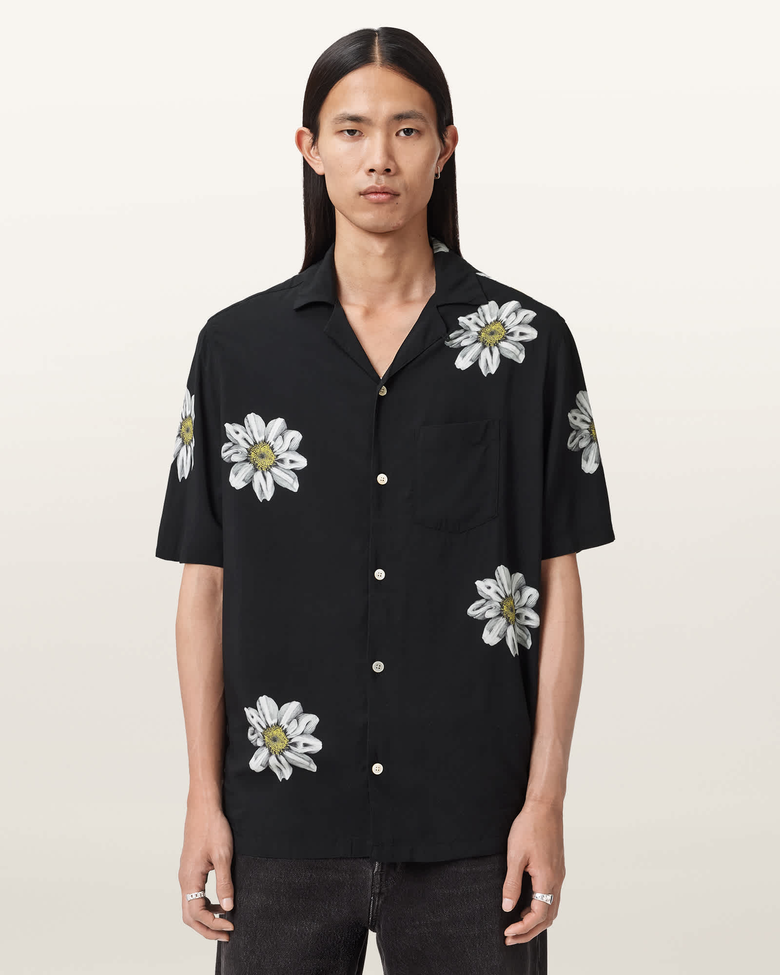 Petal Short Sleeve Shirt Jet Black | ALLSAINTS