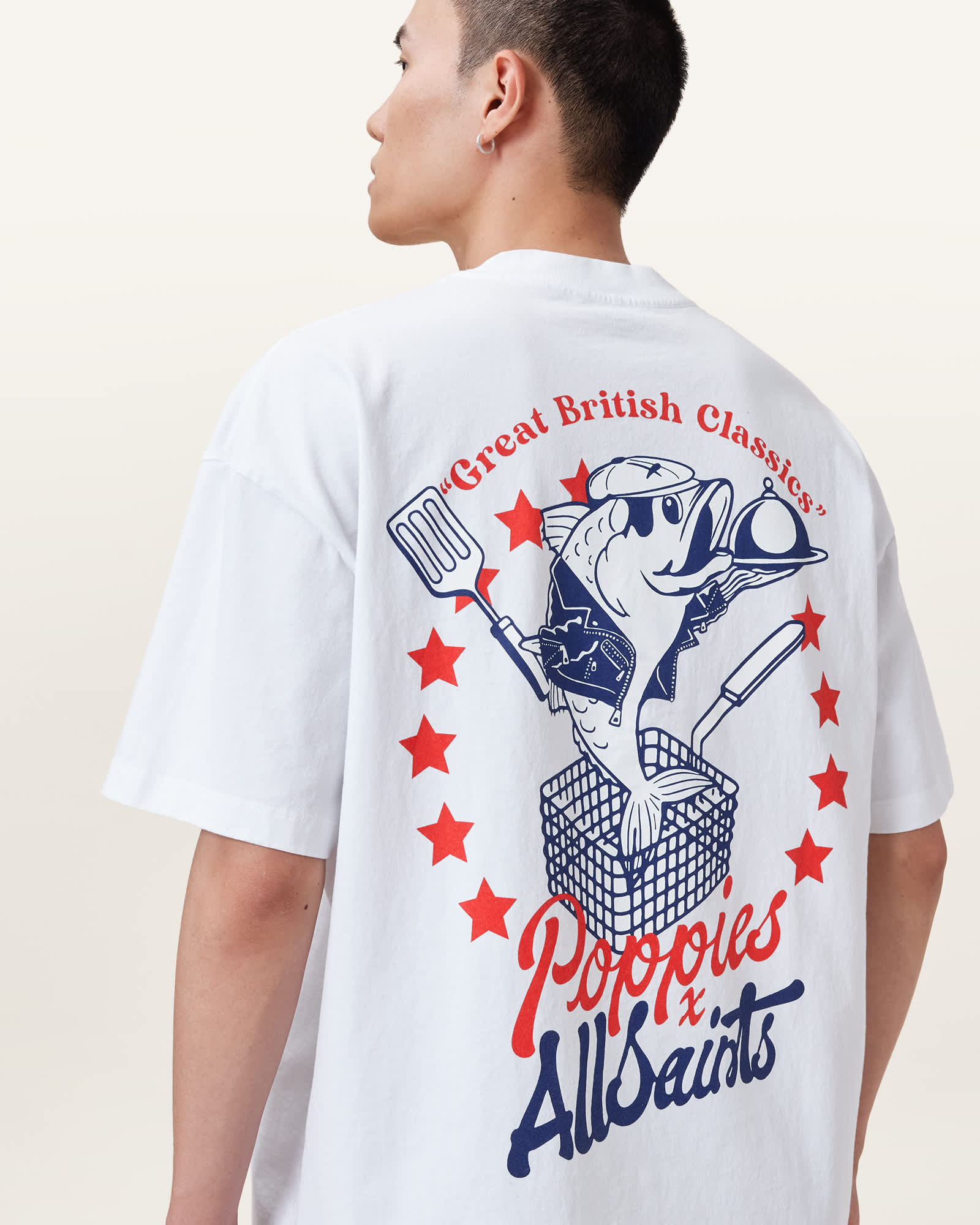 AllSaints X Poppies Oversized T-Shirt Optic White