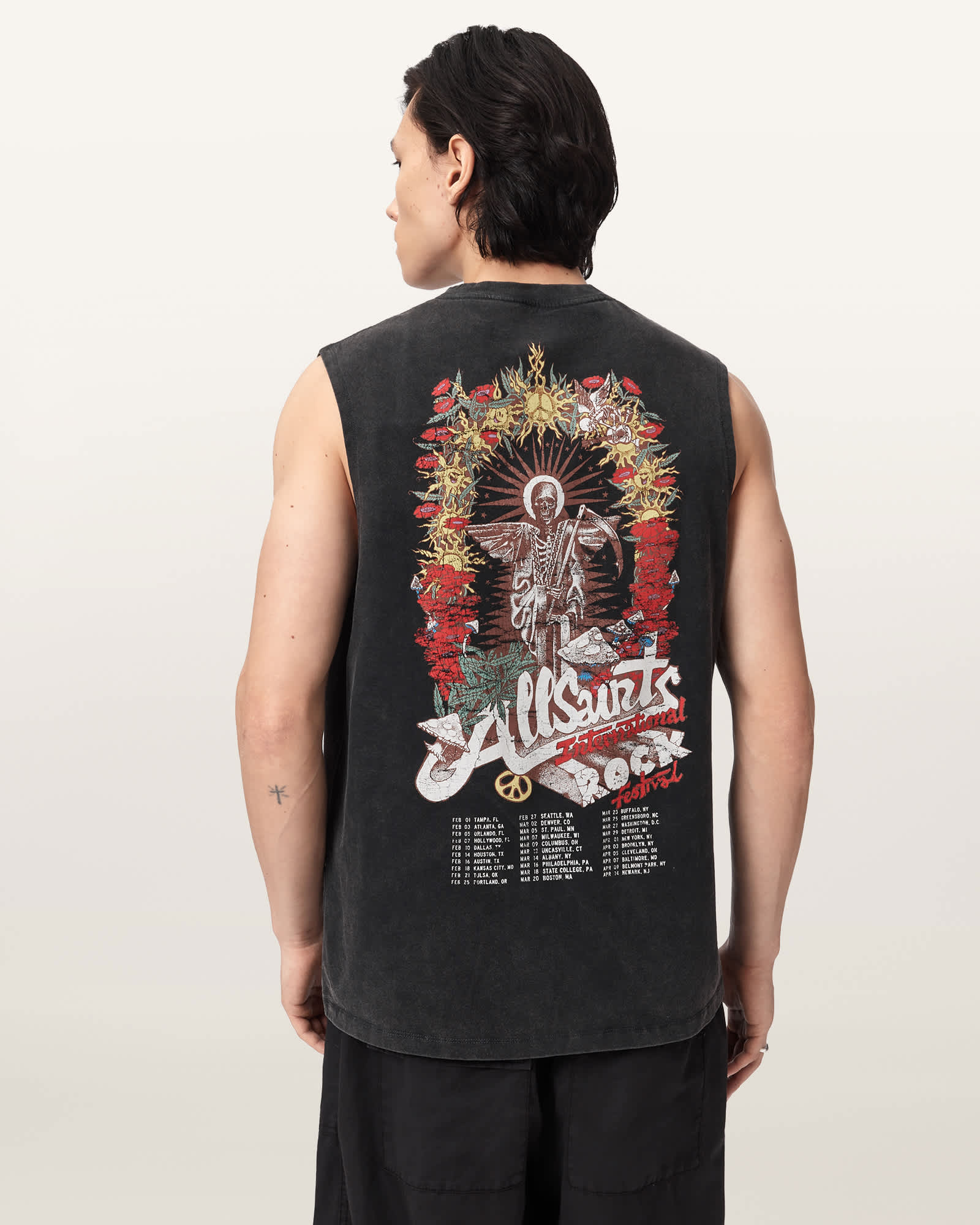 Roque Oversized Sleeveless T-Shirt Washed Black | ALLSAINTS