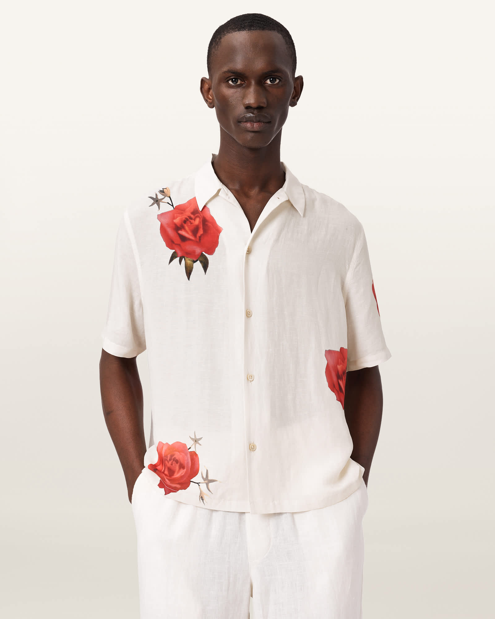 Fleur Fazed Boxy Short Sleeve Shirt Ecru | ALLSAINTS US