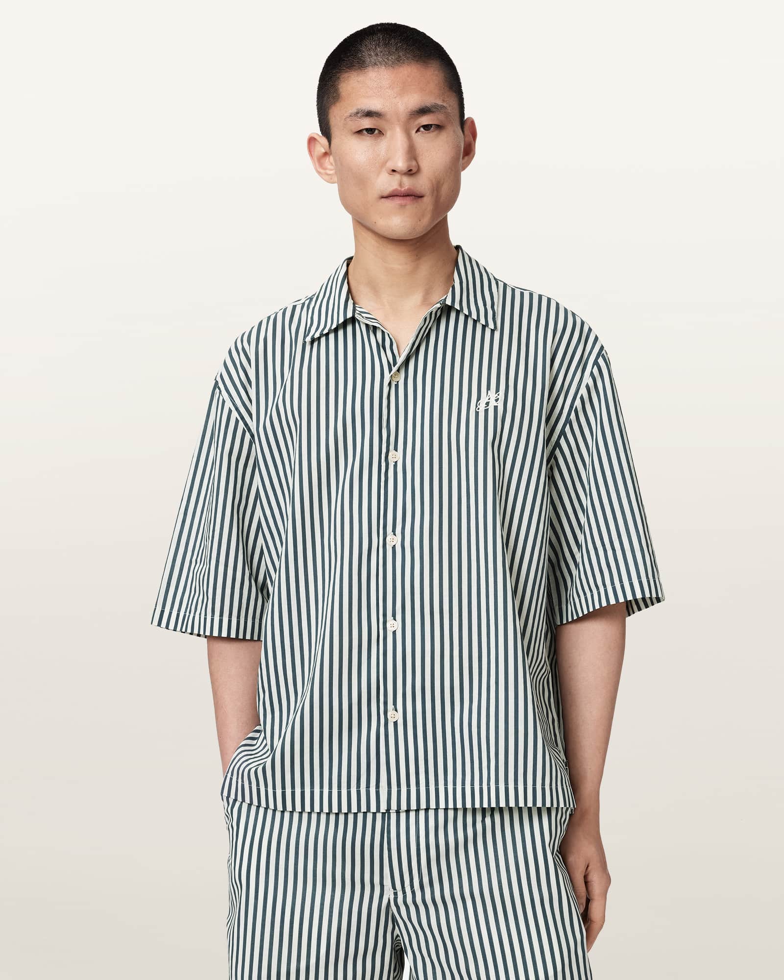 Chopin Boxy Short Sleeve Striped Shirt BLUE/WHITE | ALLSAINTS US
