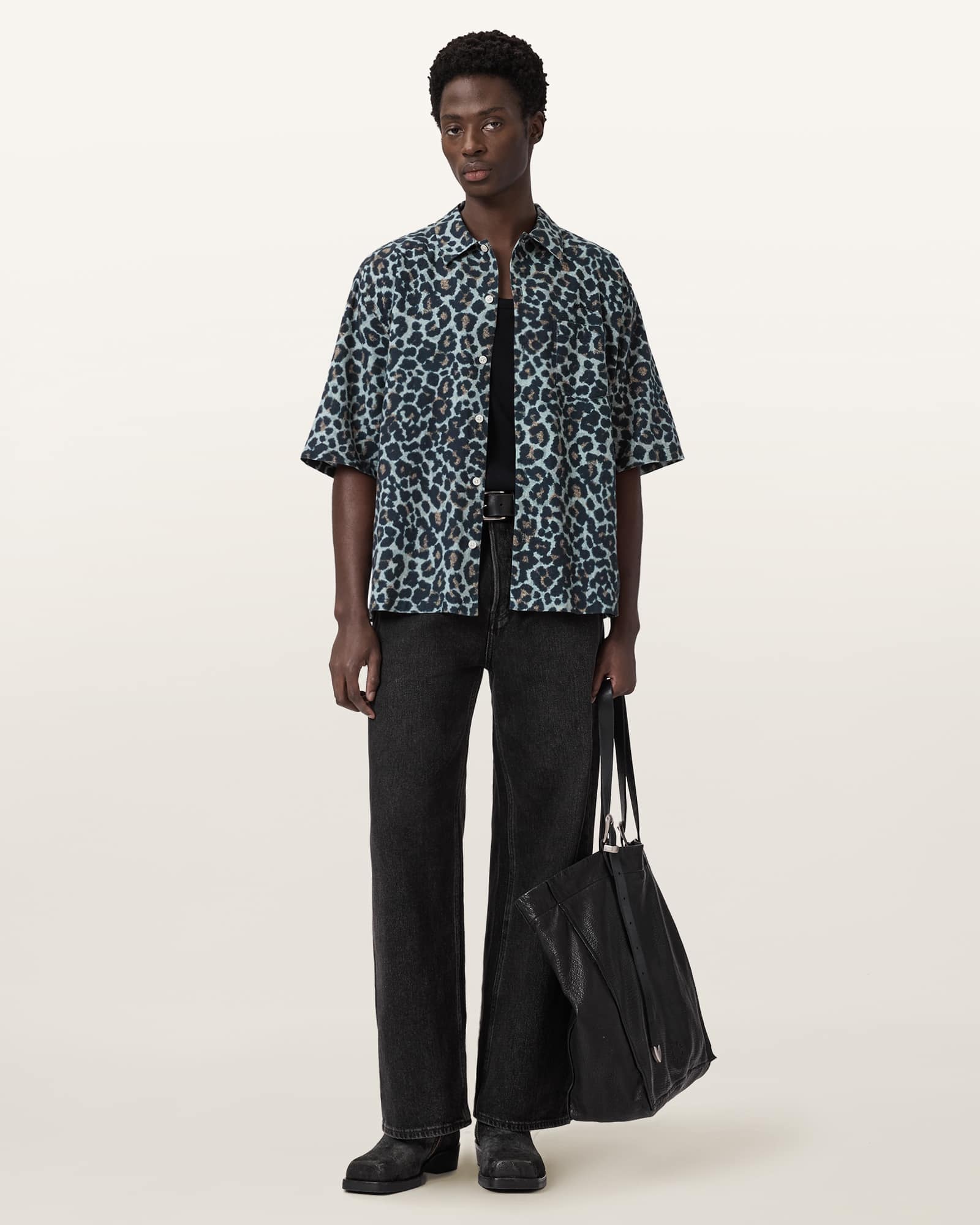 Silesia Short Sleeve Leopard Print Shirt SOFT ASH GREY | ALLSAINTS US