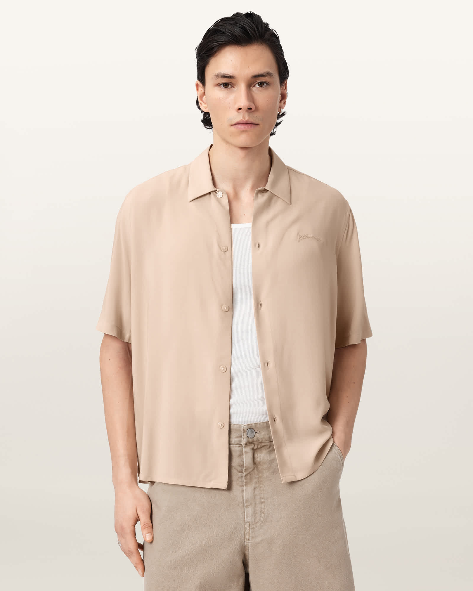 Baron Embroidered Boxy Shirt CLIFFTOP TAUPE | ALLSAINTS US