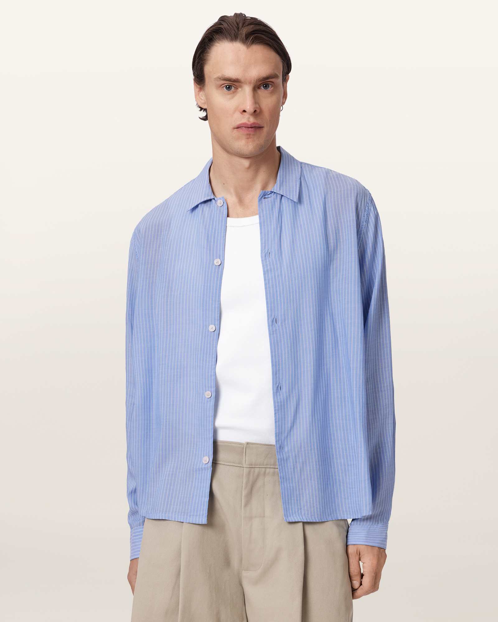 Furrow Long Sleeve Boxy Striped Shirt AERO BLUE | ALLSAINTS US