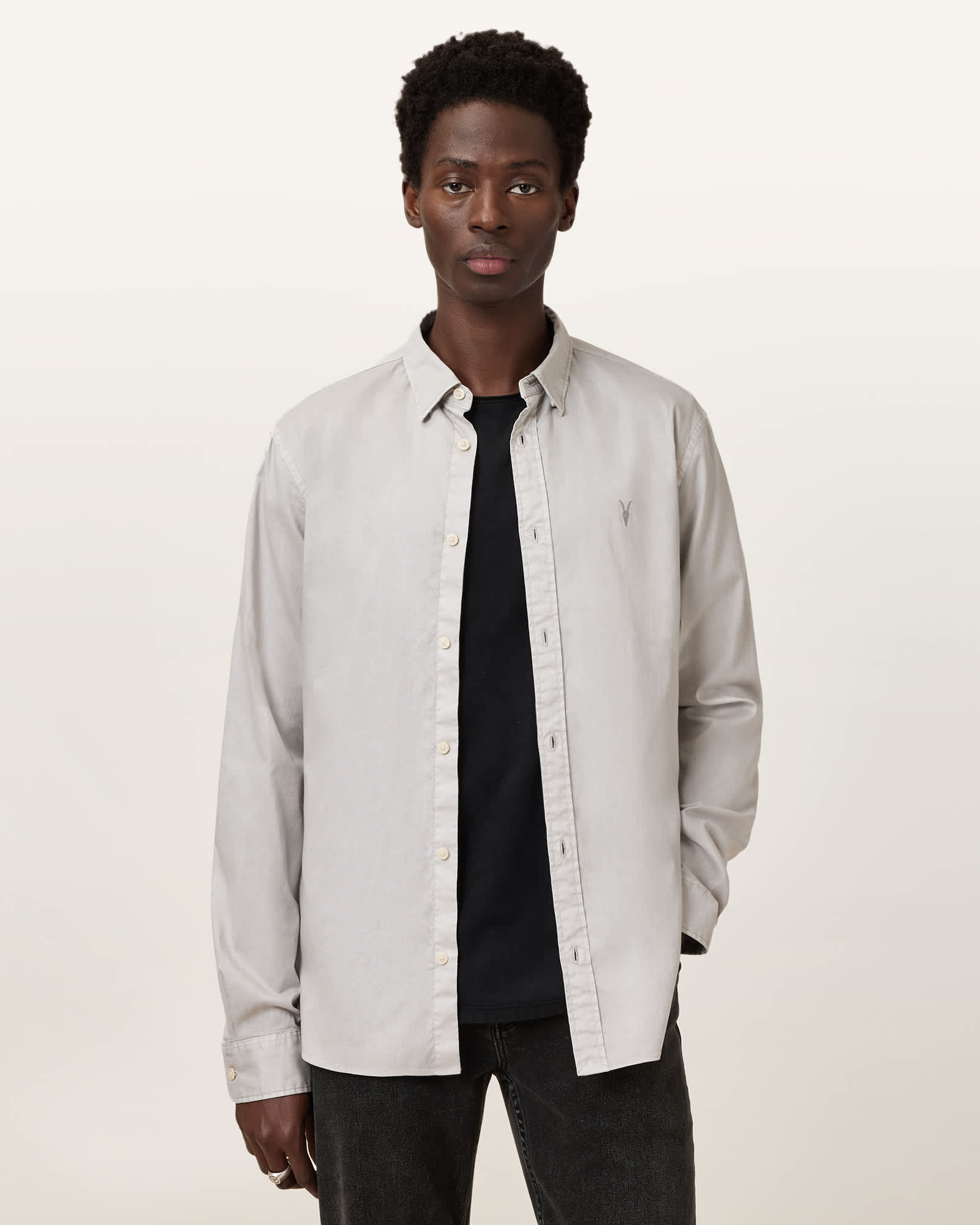 Hawthorne Ramskull Stretch Fit Shirt CLOUDY GREY | ALLSAINTS US