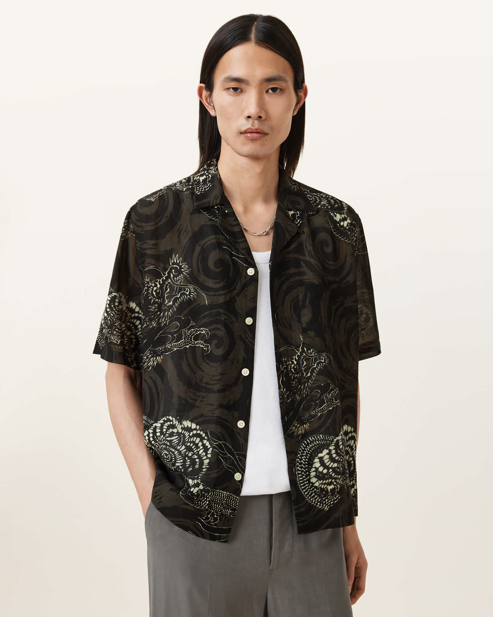 Sidewinder Short Sleeve Hawaiian Shirt KELP GREEN | ALLSAINTS US
