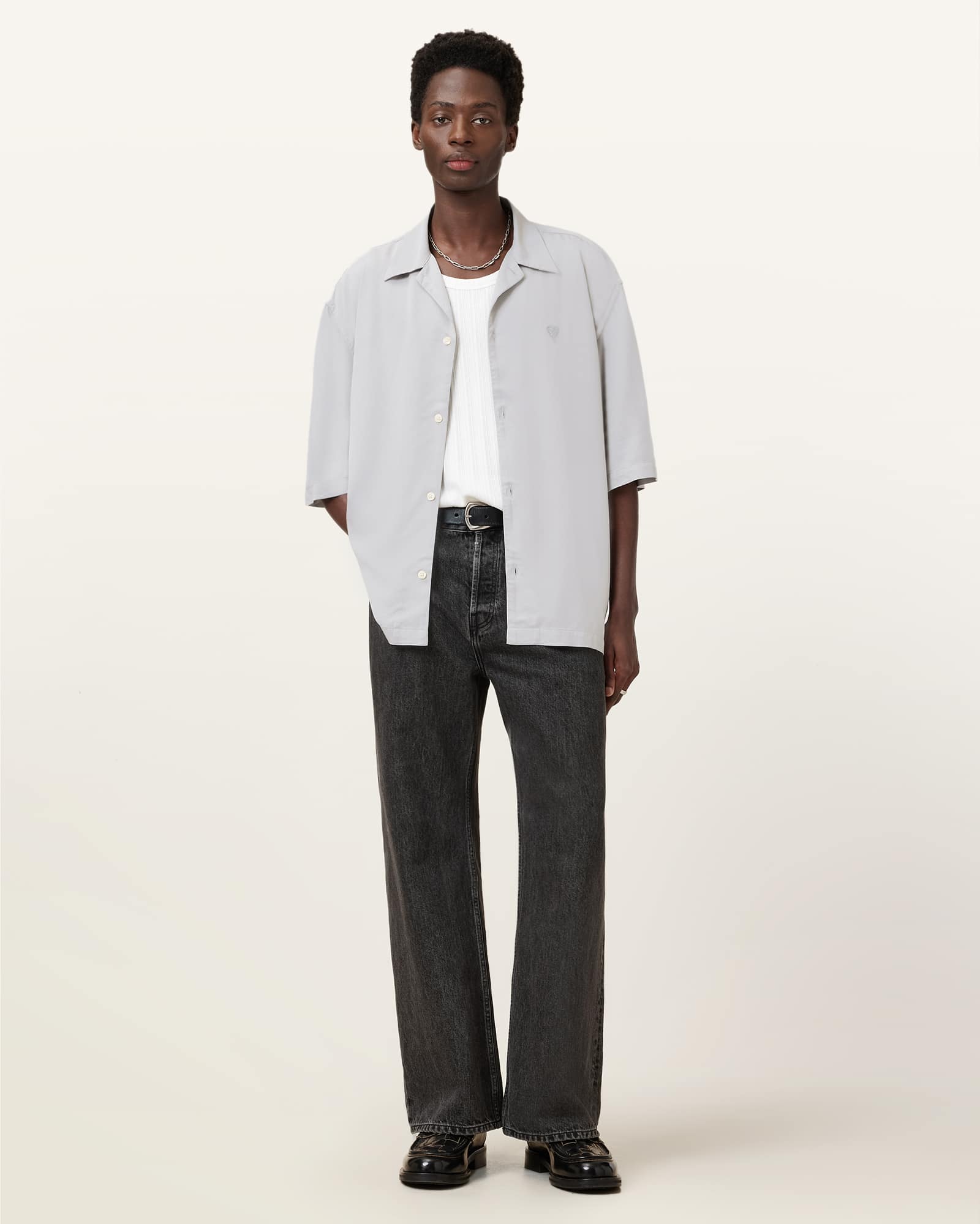 Rialto Oversized Short Sleeve Shirt CRAG GREY | ALLSAINTS