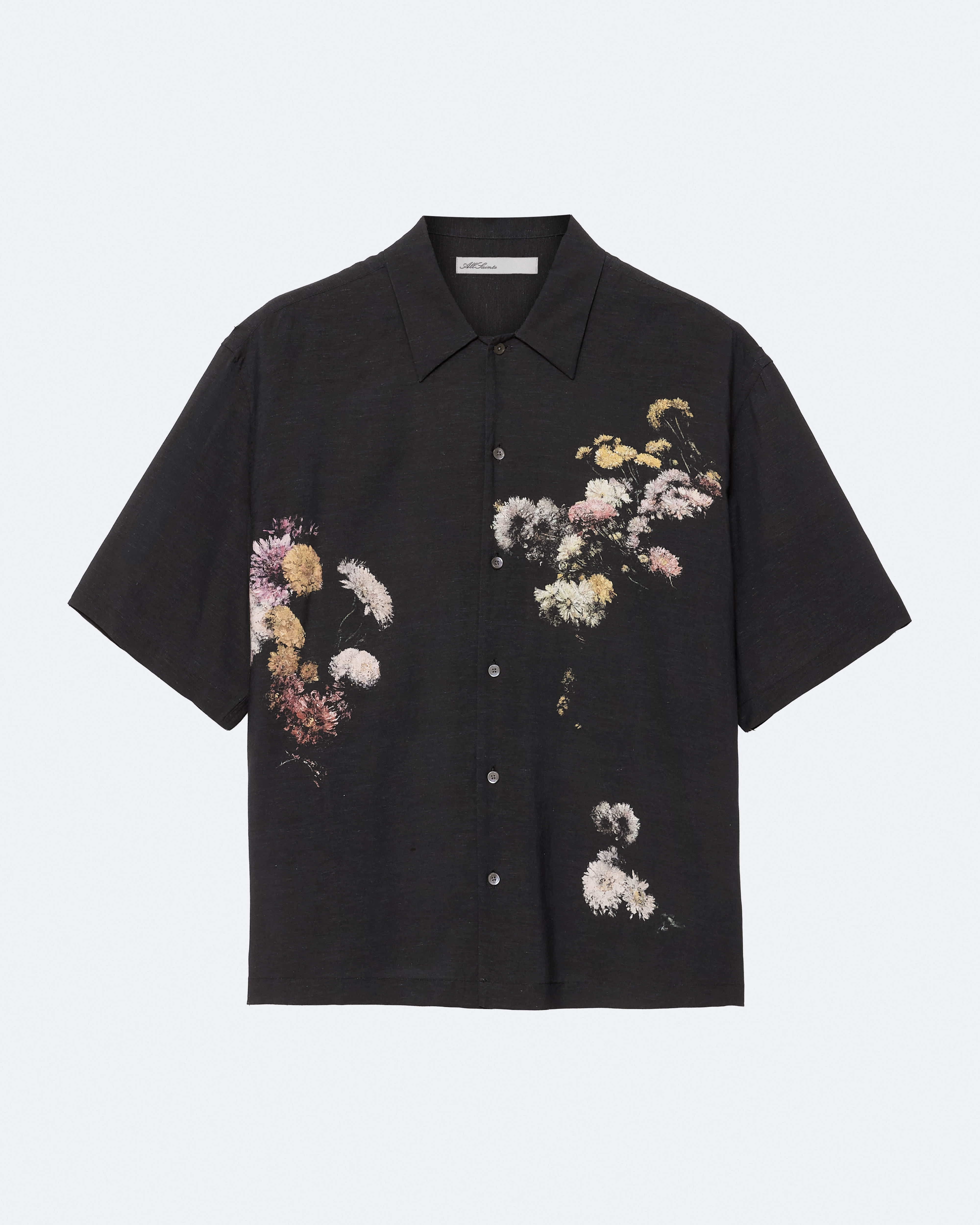 Fleur Oversized Floral-Print Shirt Black | ALLSAINTS Canada